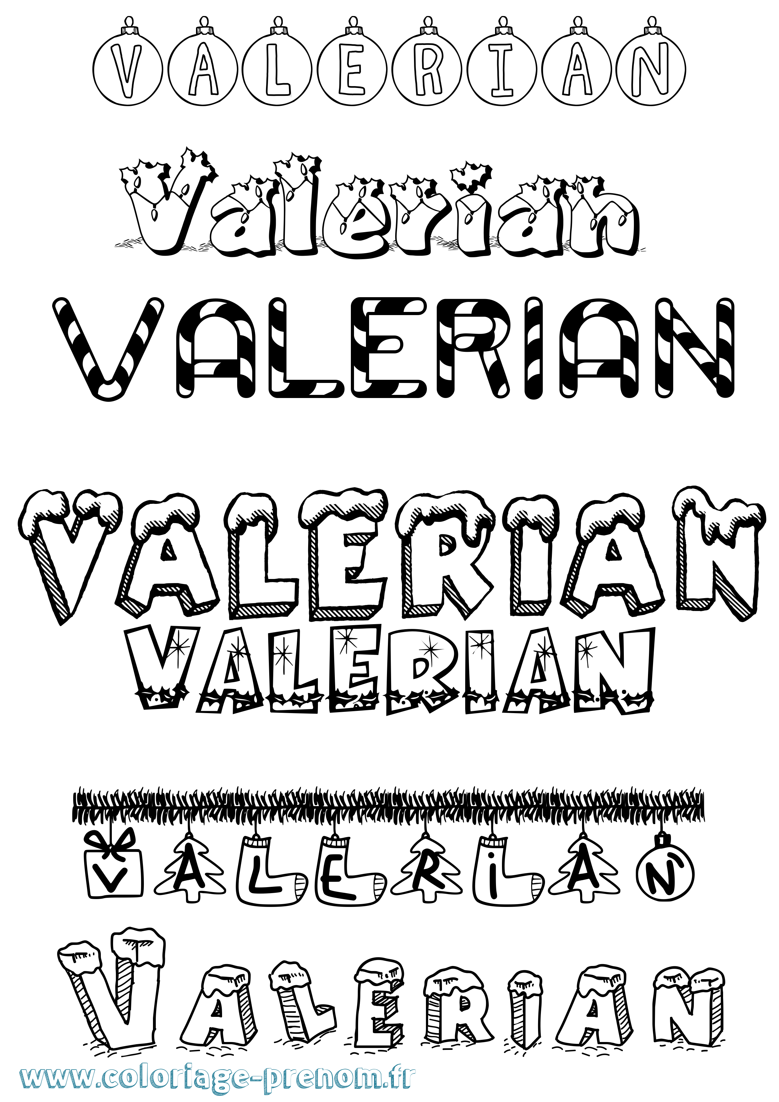 Coloriage prénom Valerian Noël