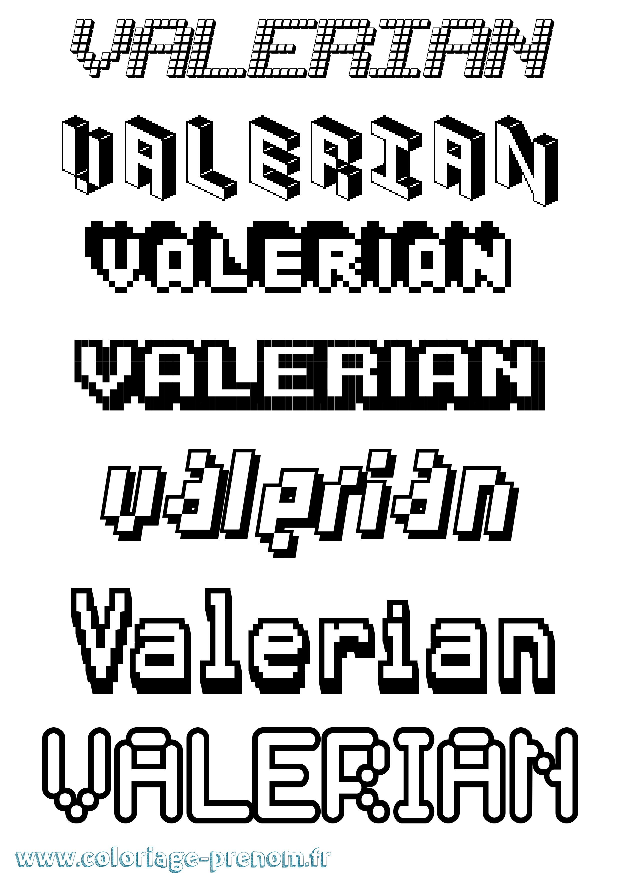 Coloriage prénom Valerian Pixel