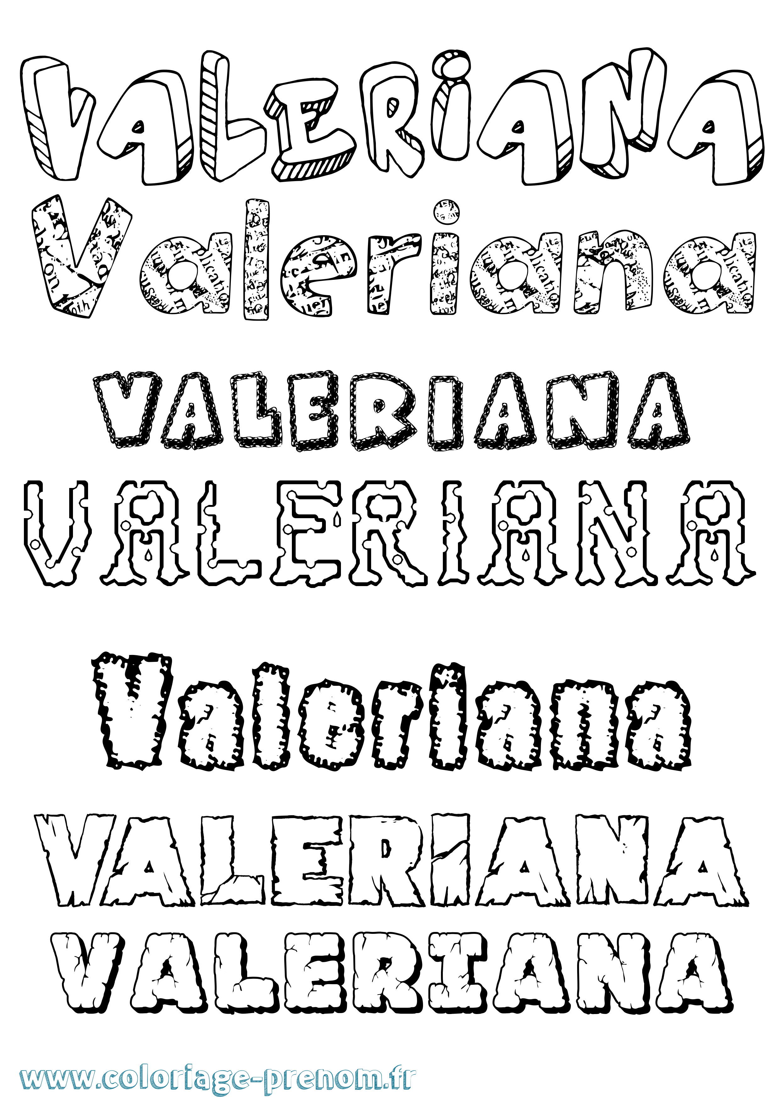 Coloriage prénom Valeriana Destructuré