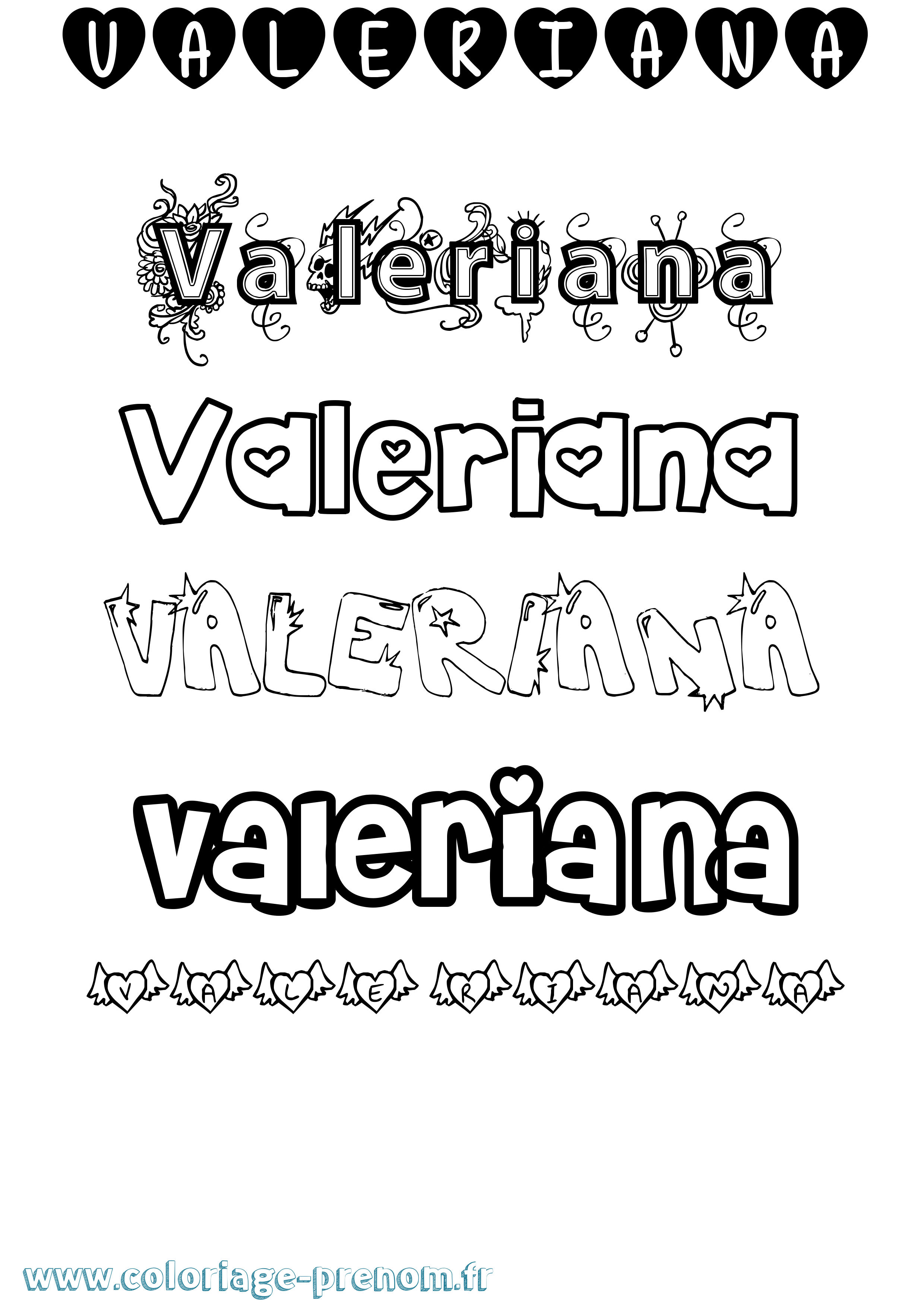 Coloriage prénom Valeriana Girly
