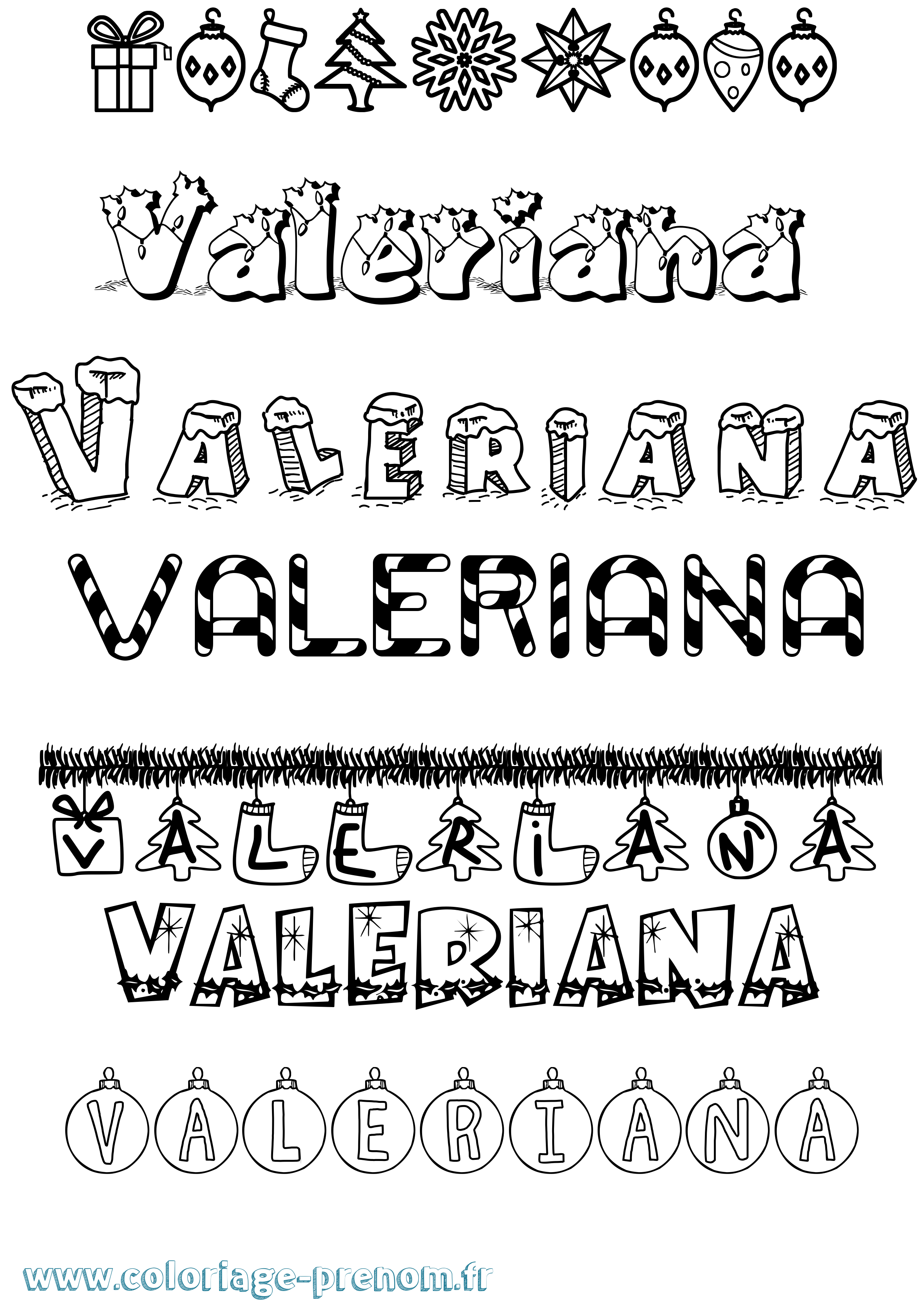 Coloriage prénom Valeriana Noël