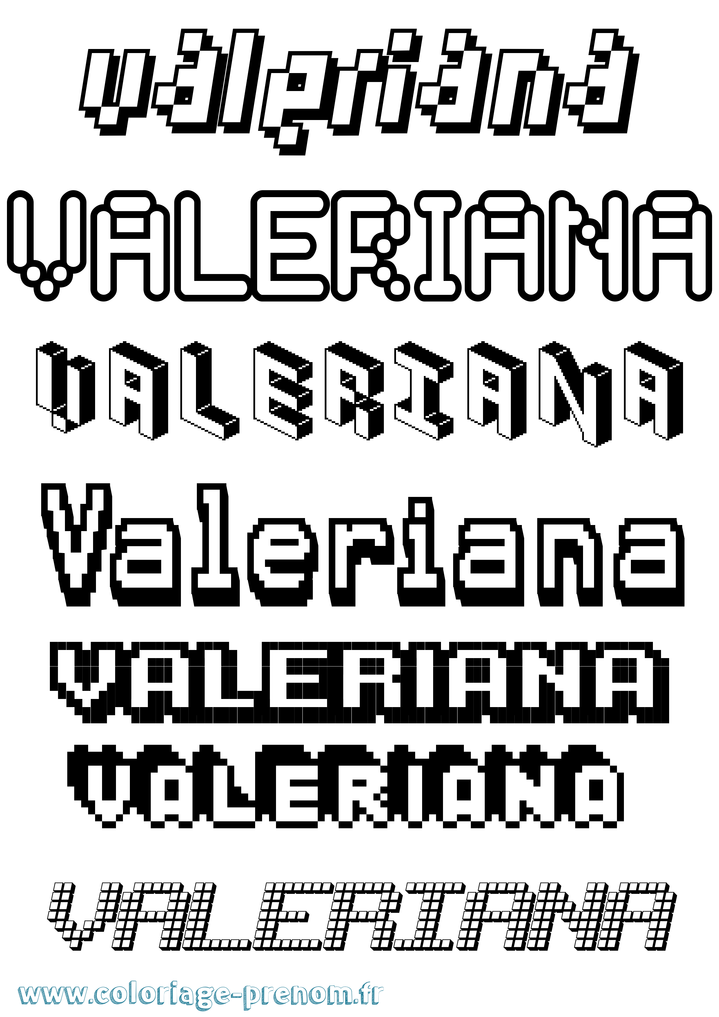 Coloriage prénom Valeriana Pixel