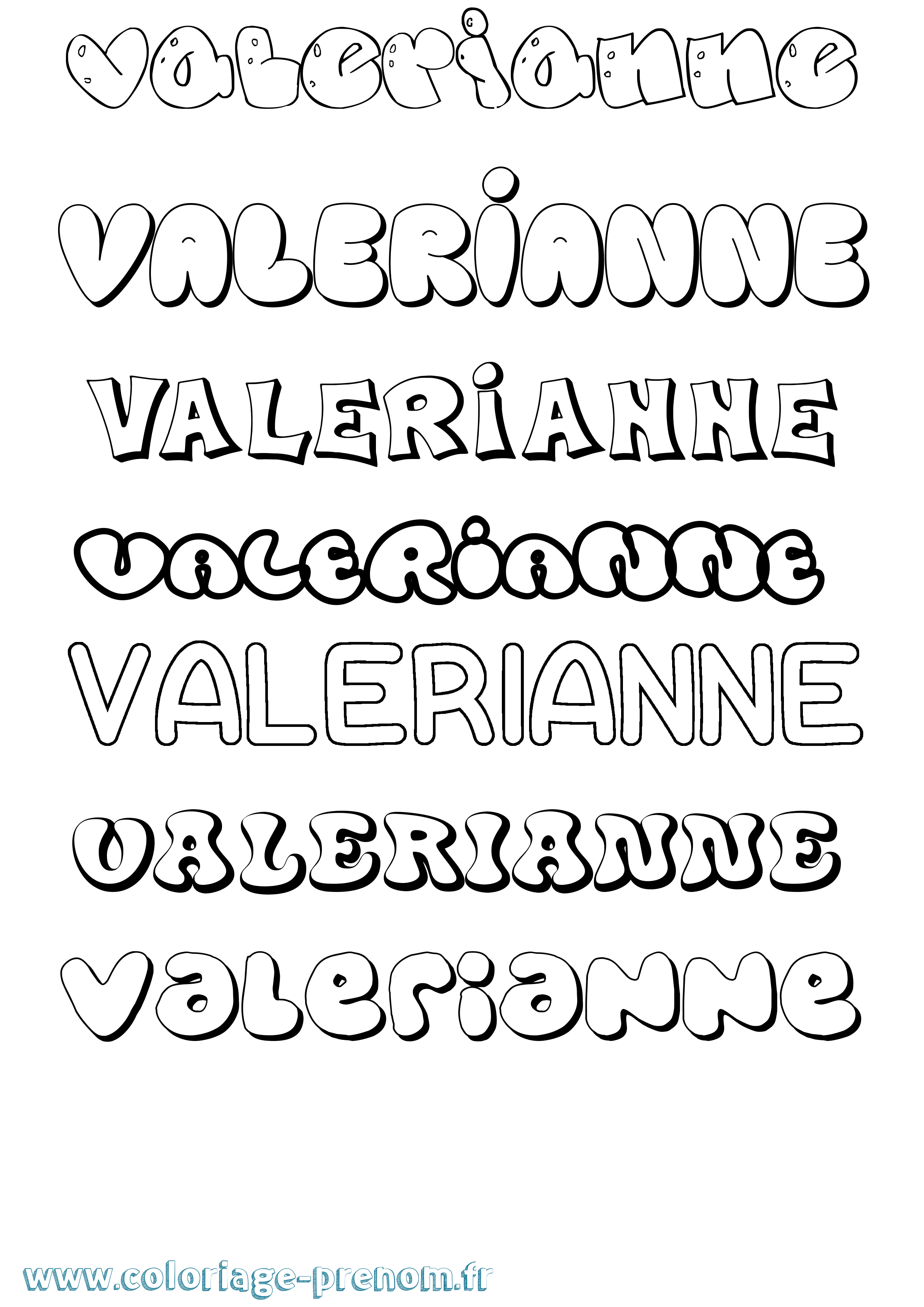 Coloriage prénom Valerianne Bubble
