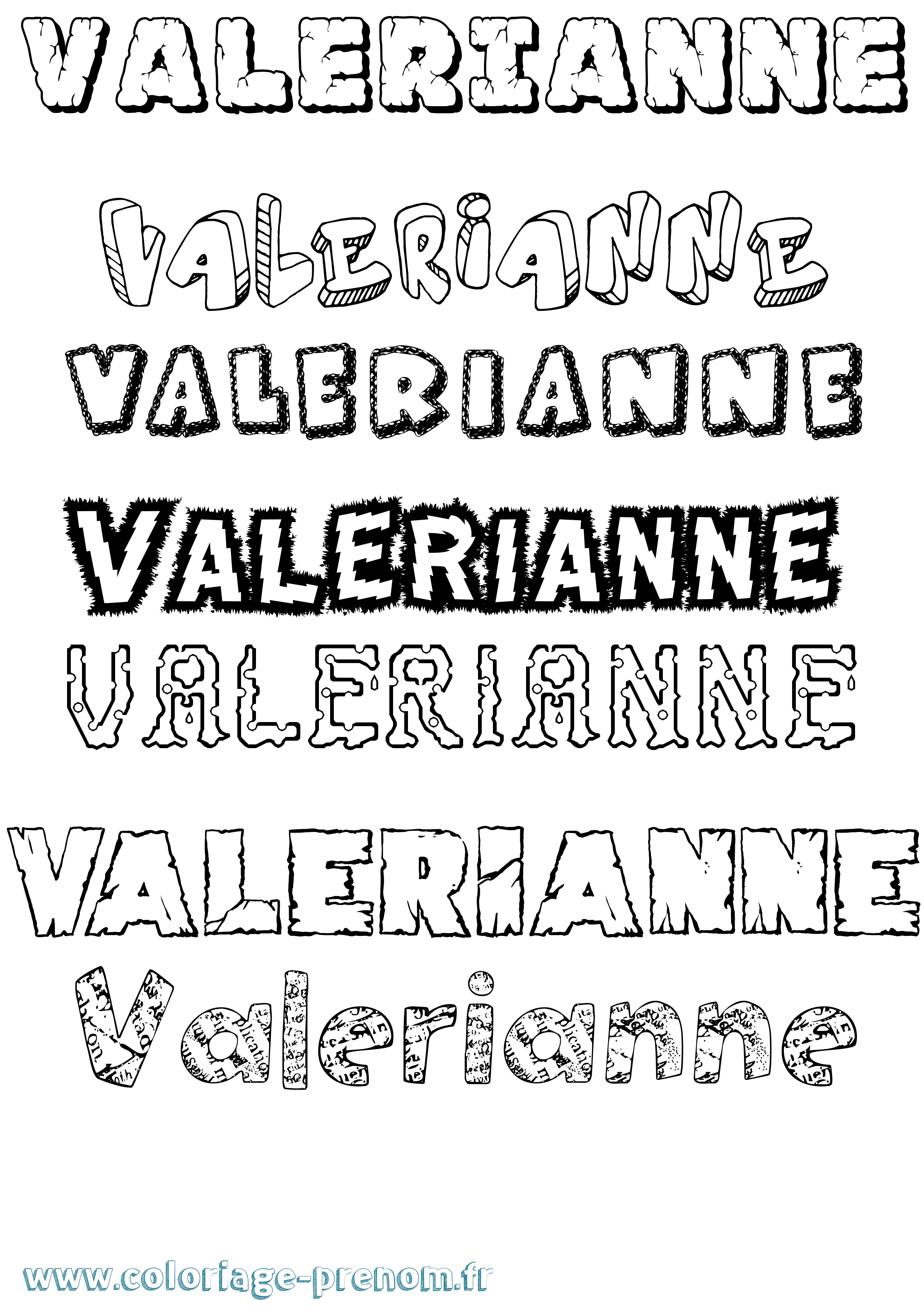 Coloriage prénom Valerianne Destructuré