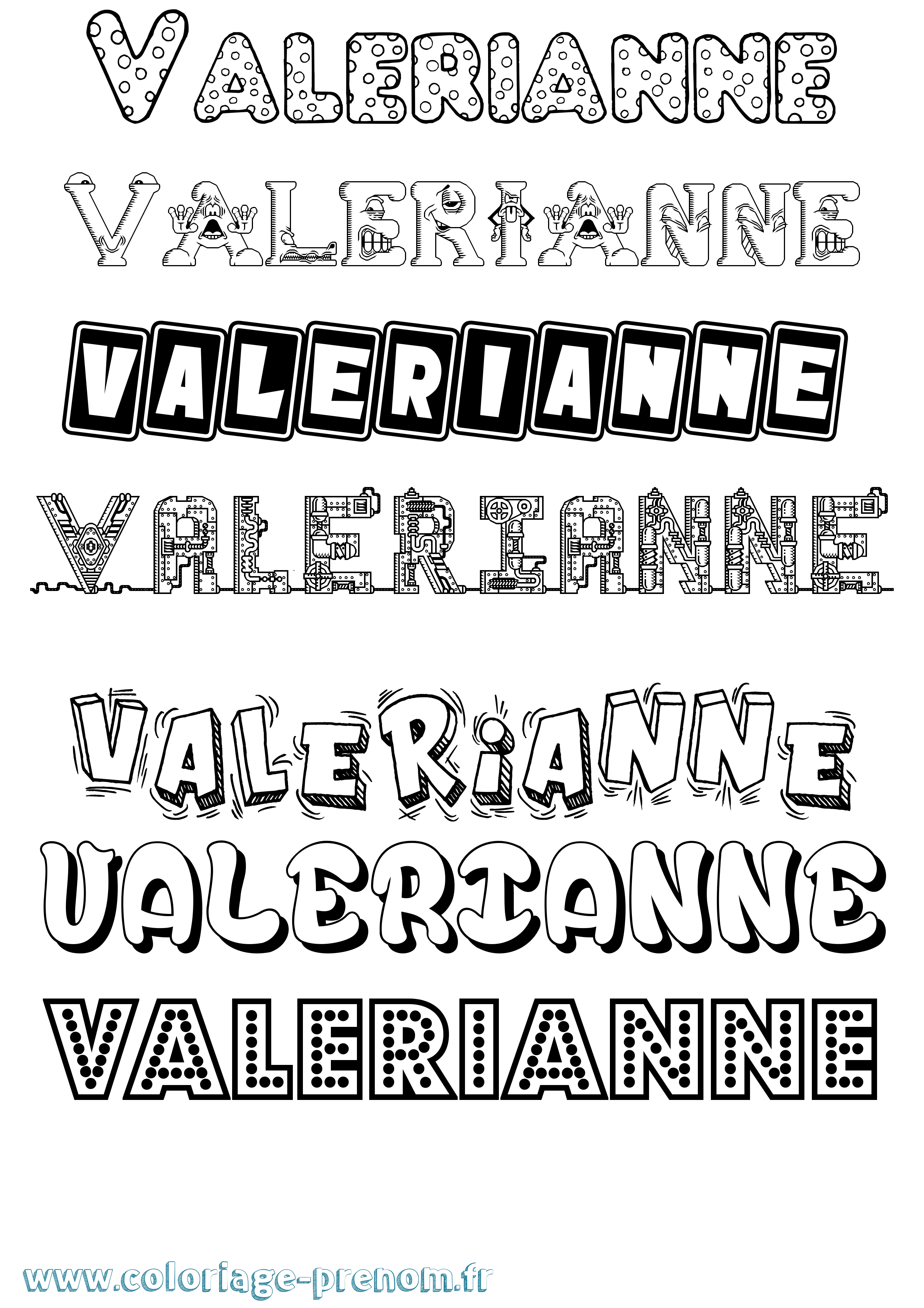 Coloriage prénom Valerianne Fun