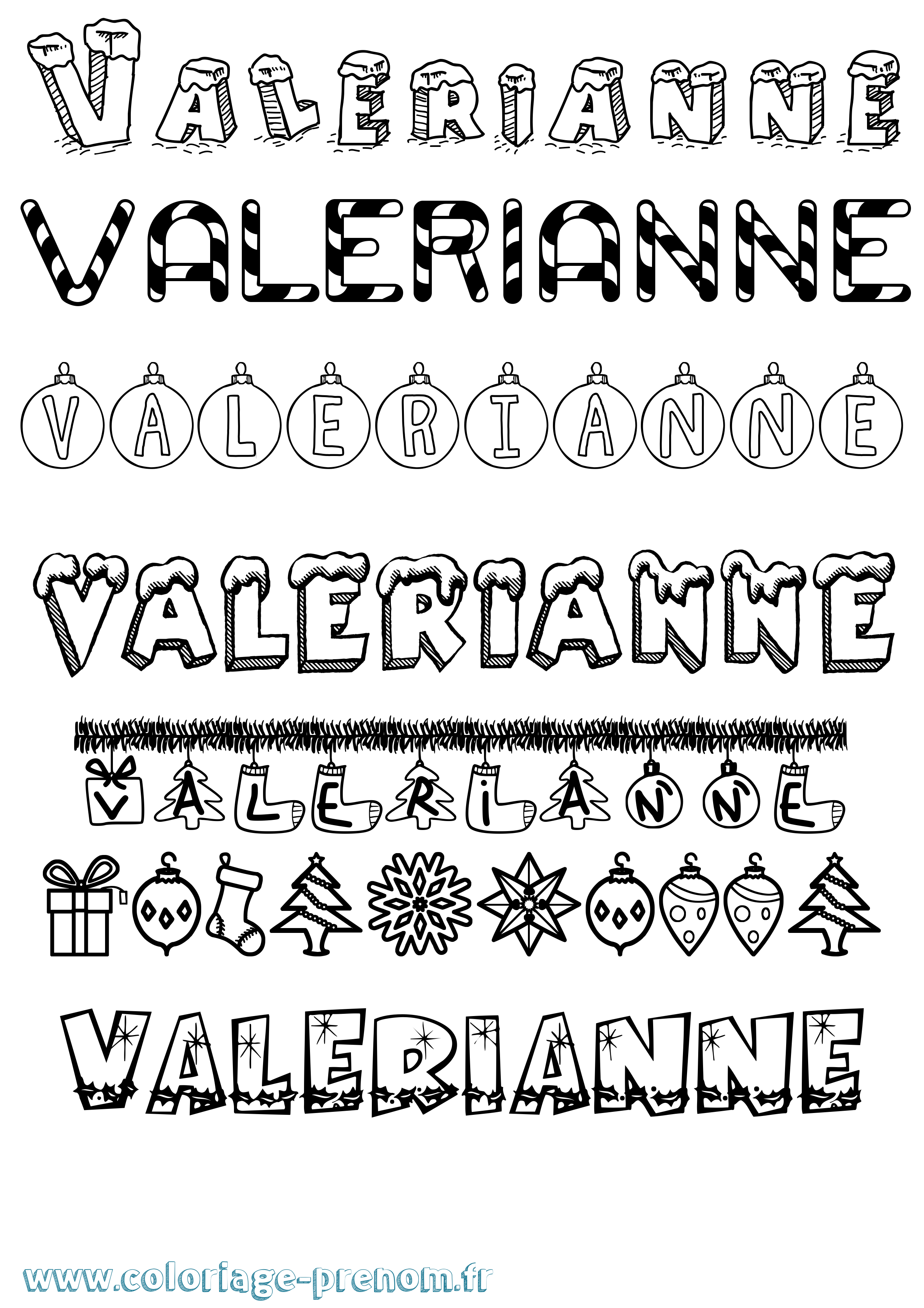 Coloriage prénom Valerianne Noël