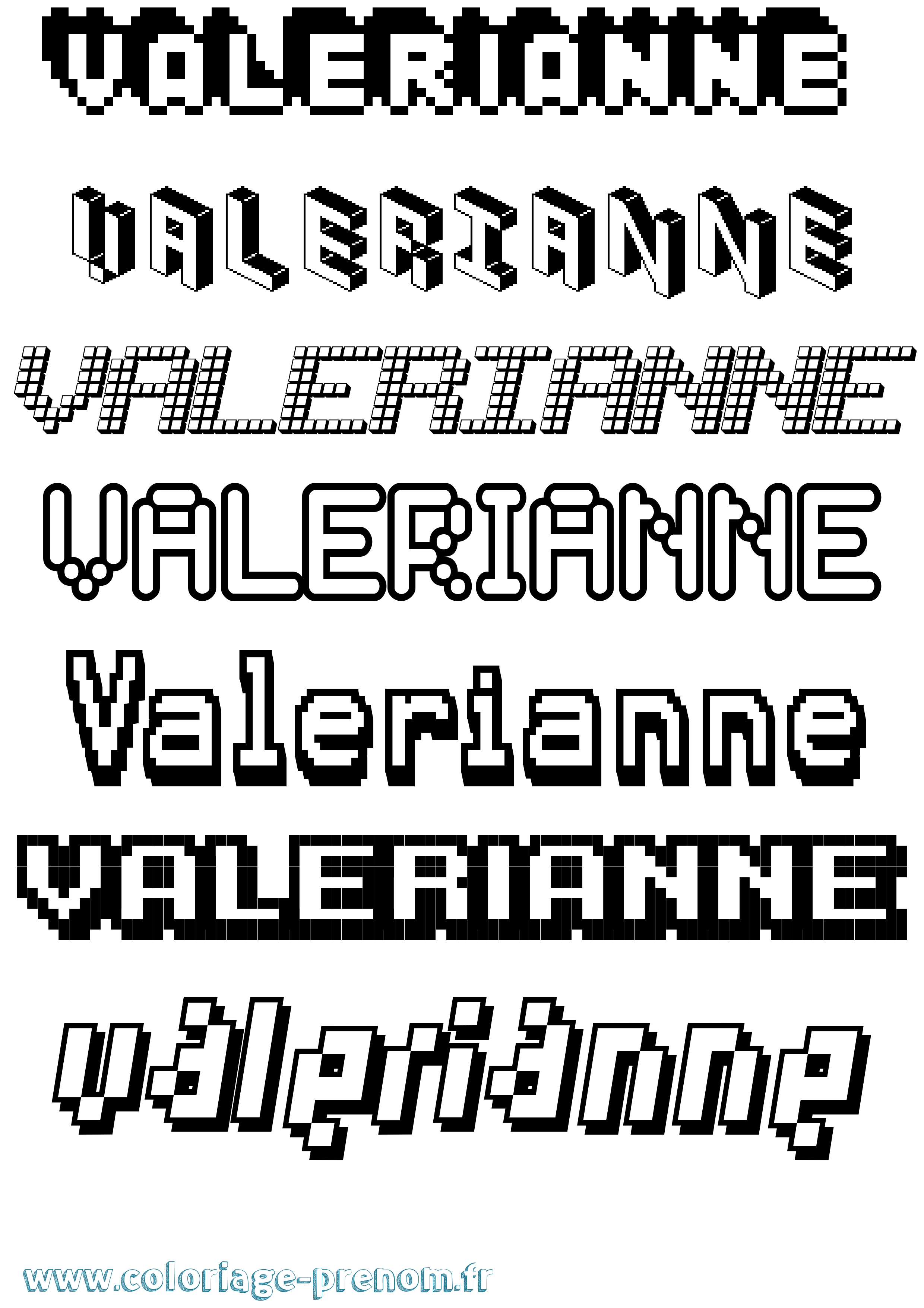 Coloriage prénom Valerianne Pixel