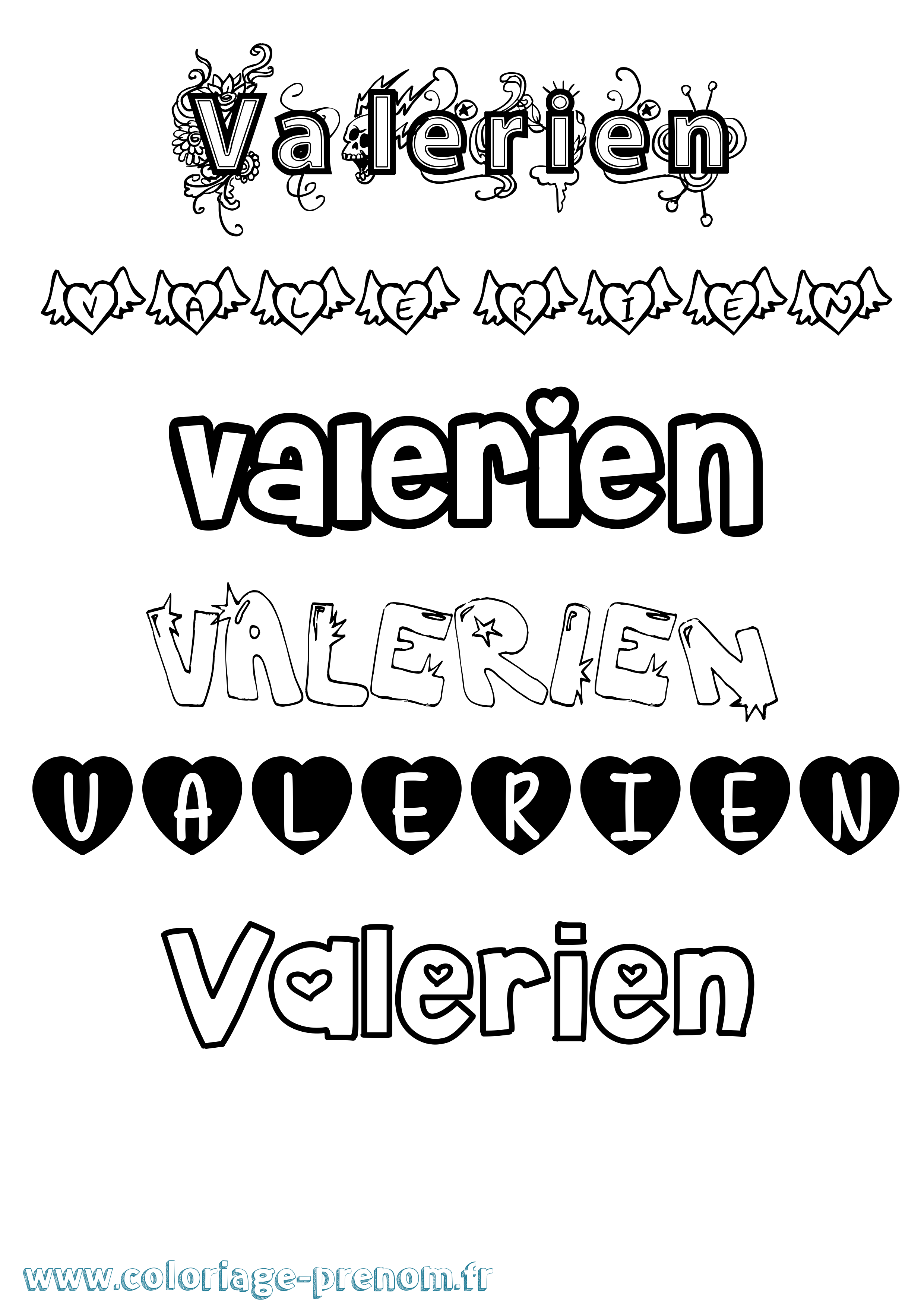 Coloriage Valerien Girly Coloriage prénom Valerien Girly