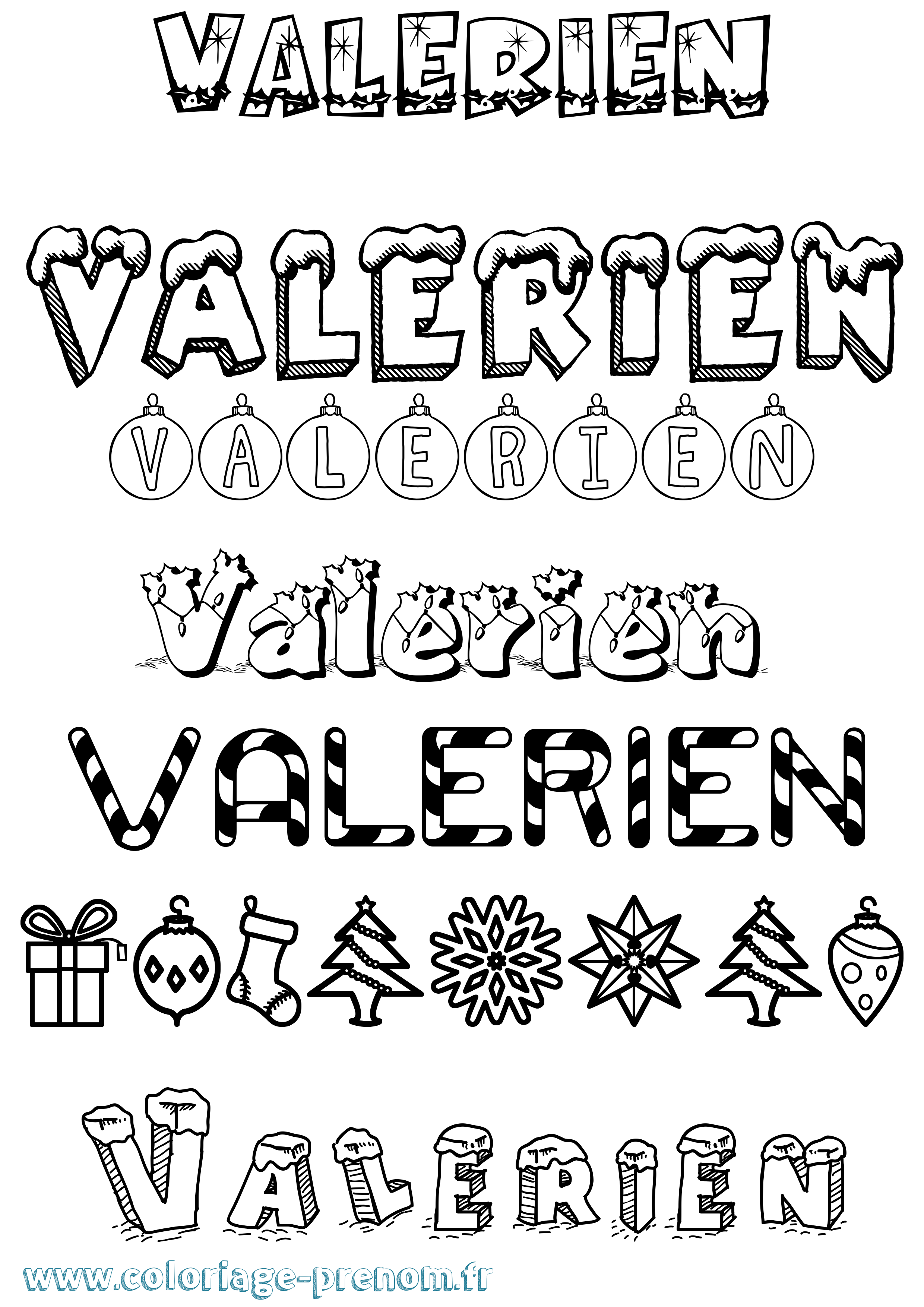 Coloriage Valerien Noël Coloriage prénom Valerien Noël