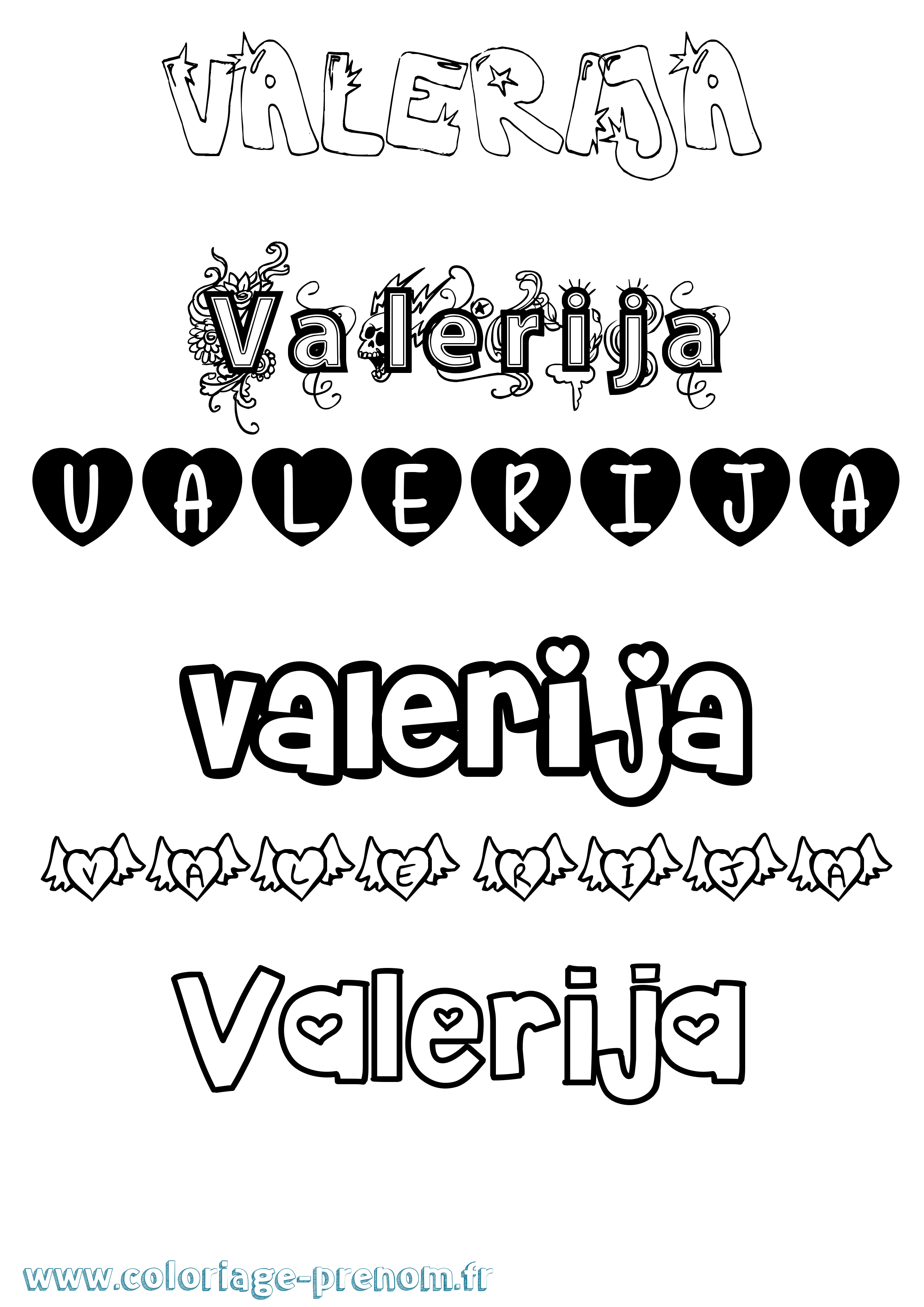 Coloriage prénom Valerija Girly