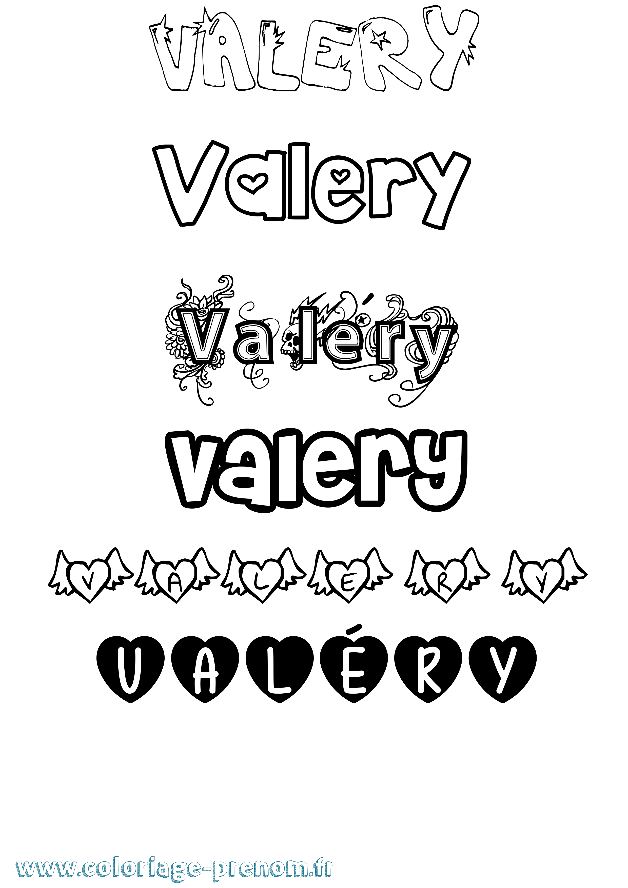Coloriage prénom Valéry Girly
