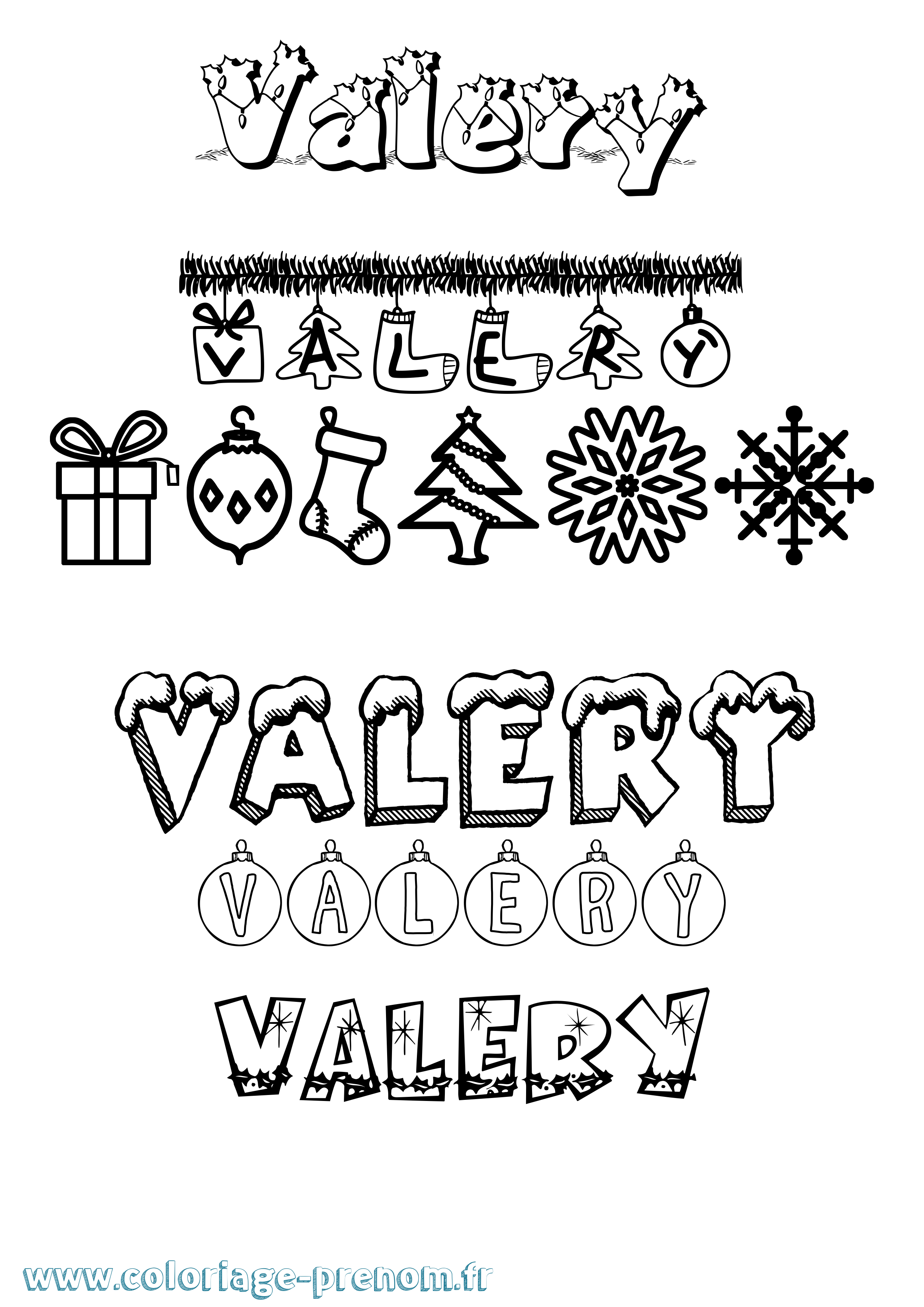 Coloriage prénom Valéry Noël
