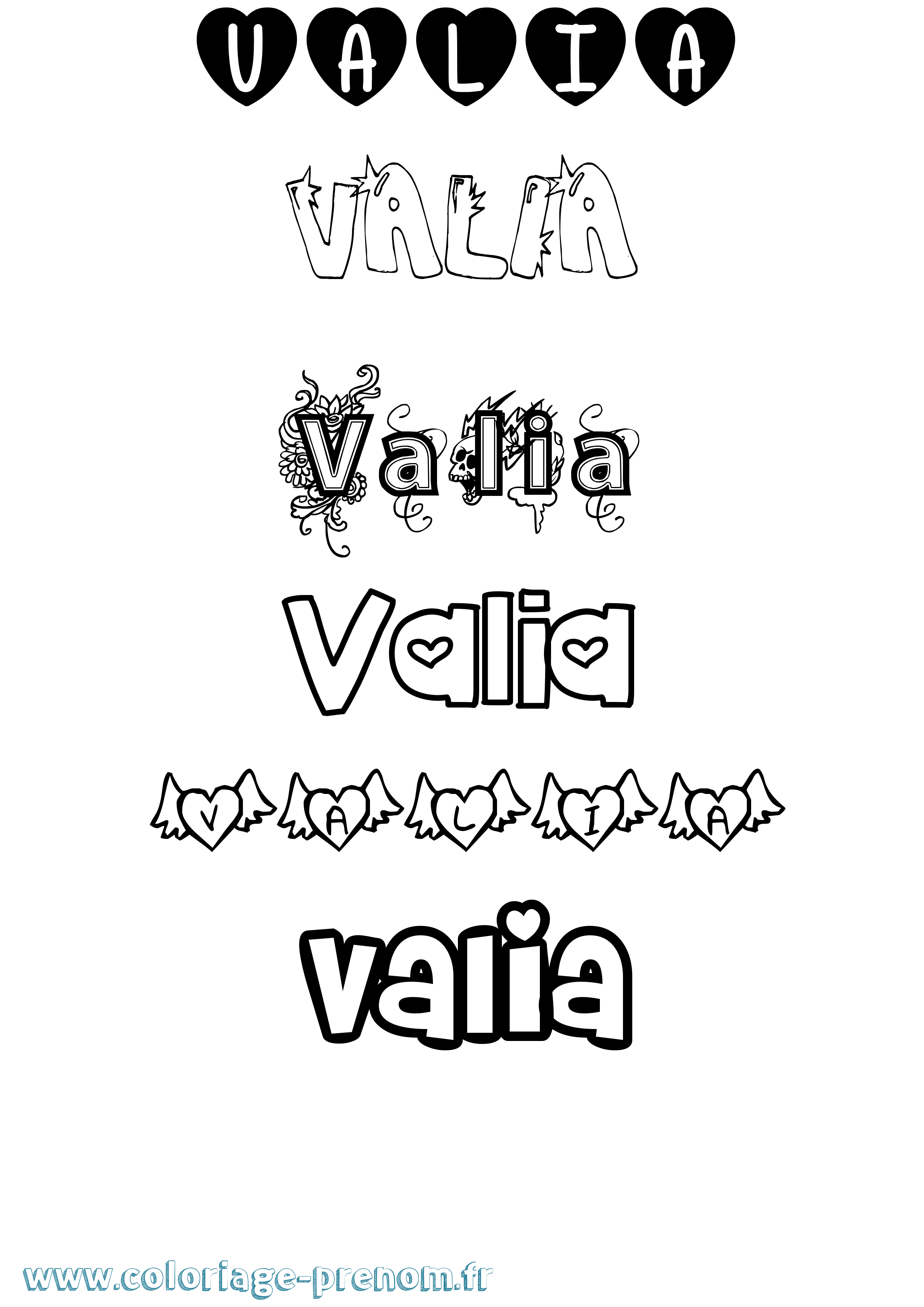 Coloriage prénom Valia Girly