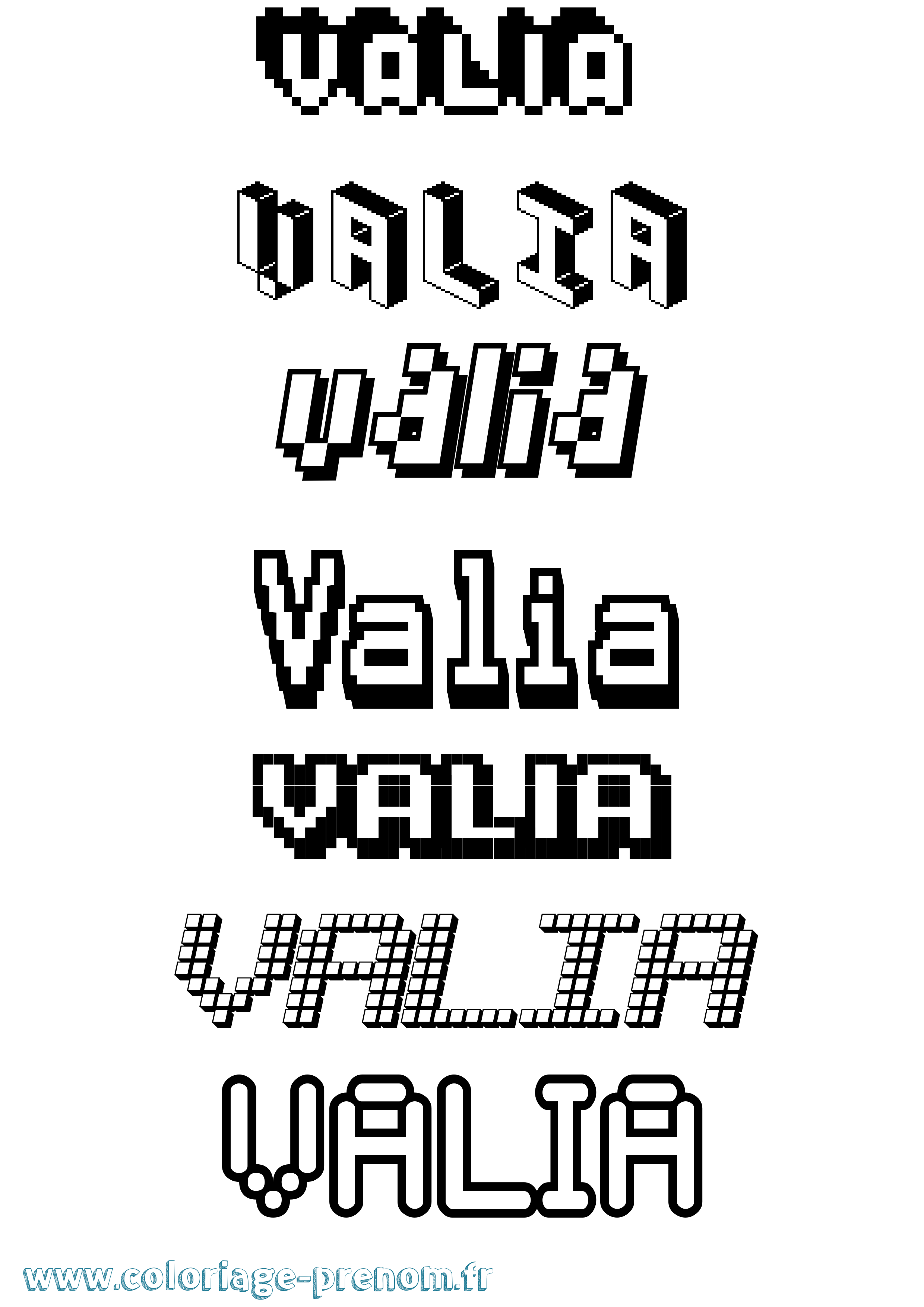 Coloriage prénom Valia Pixel