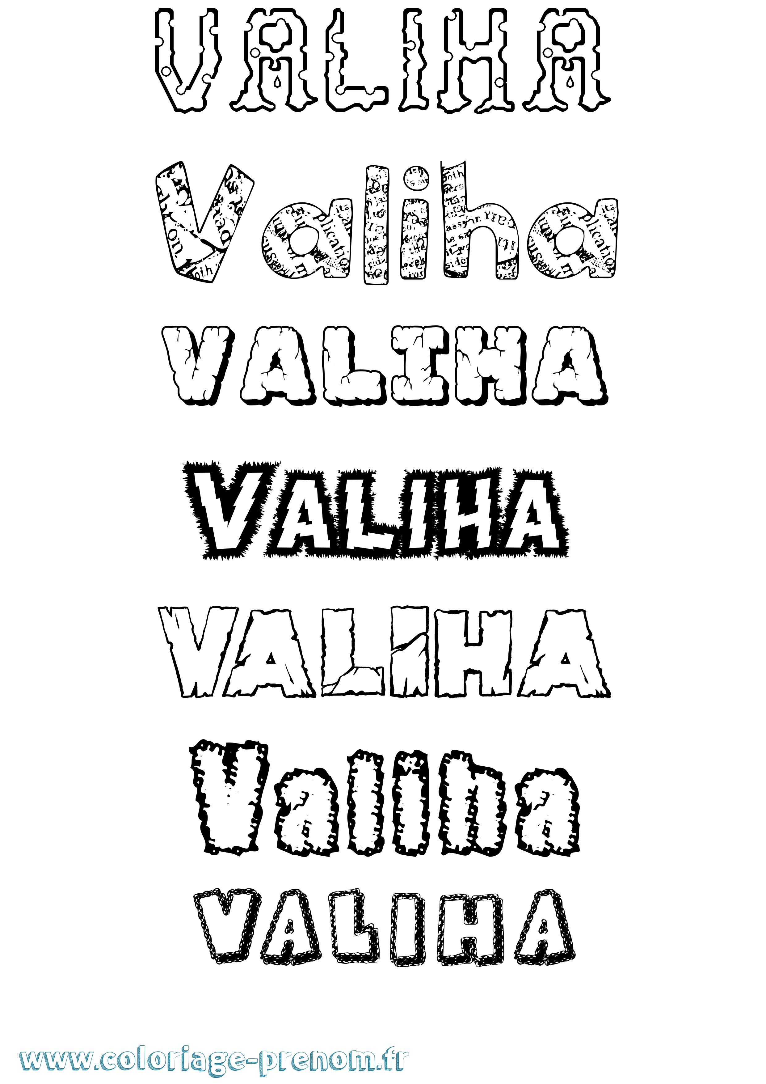 Coloriage prénom Valiha Destructuré
