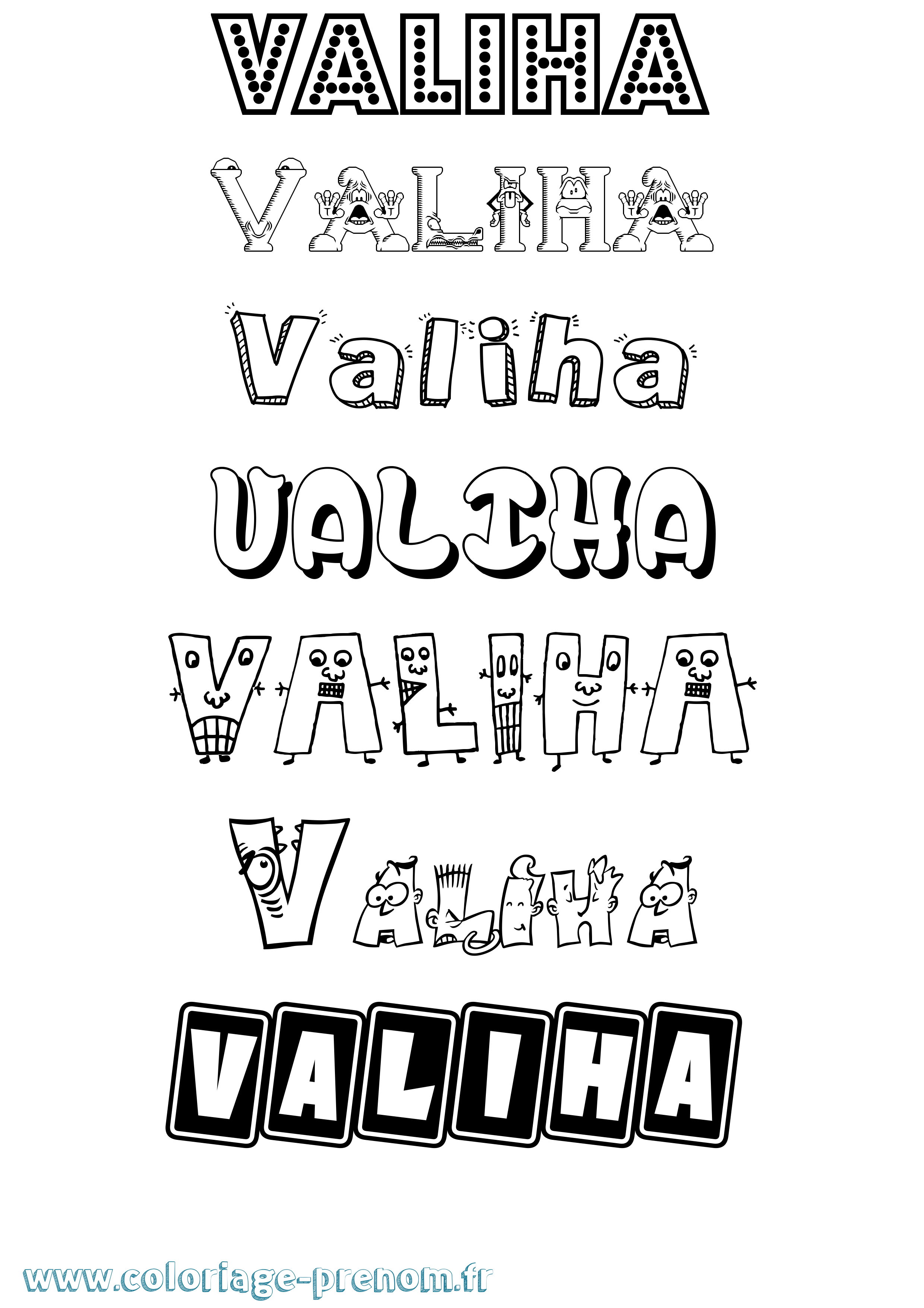 Coloriage prénom Valiha Fun