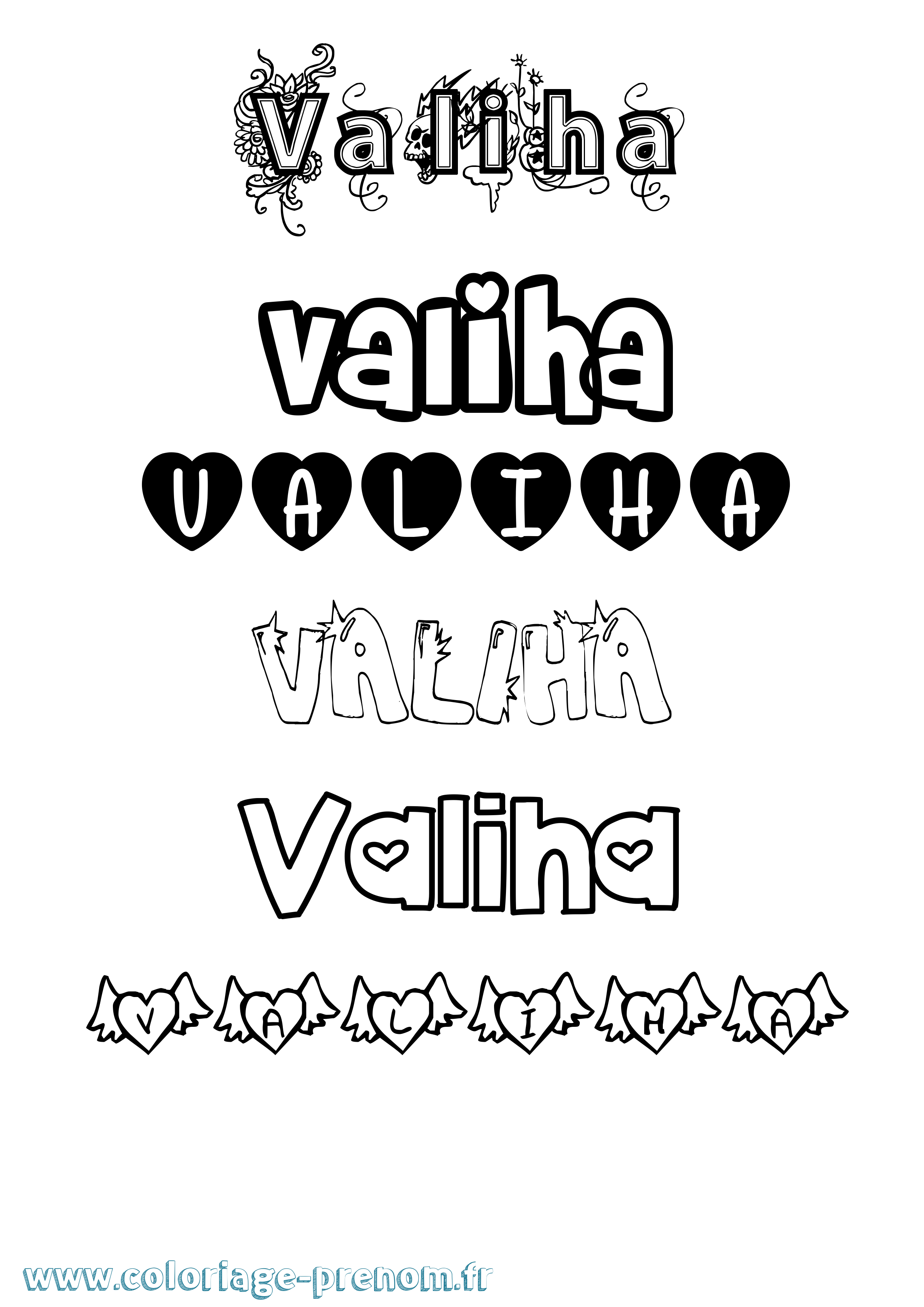 Coloriage prénom Valiha Girly