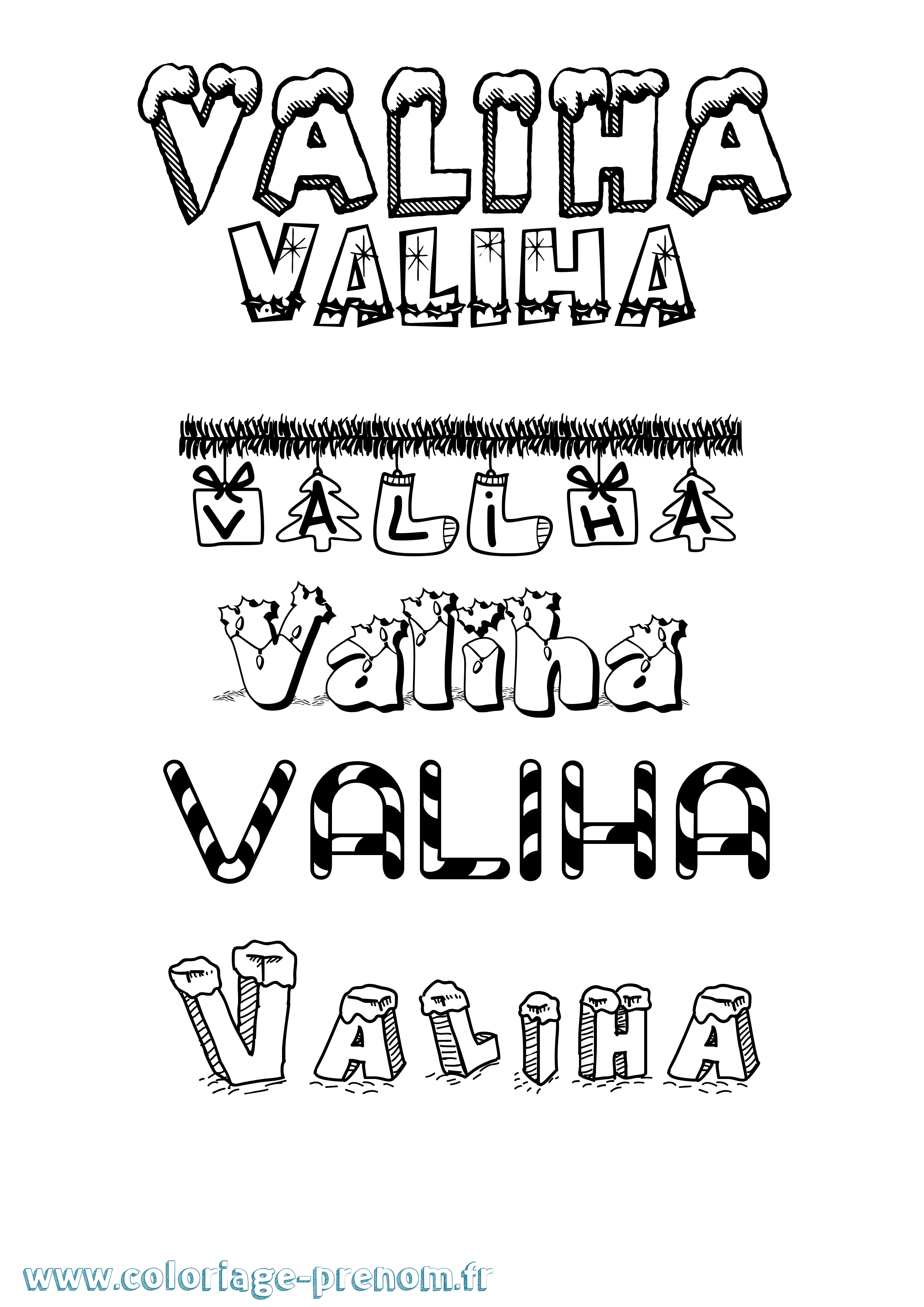 Coloriage prénom Valiha Noël