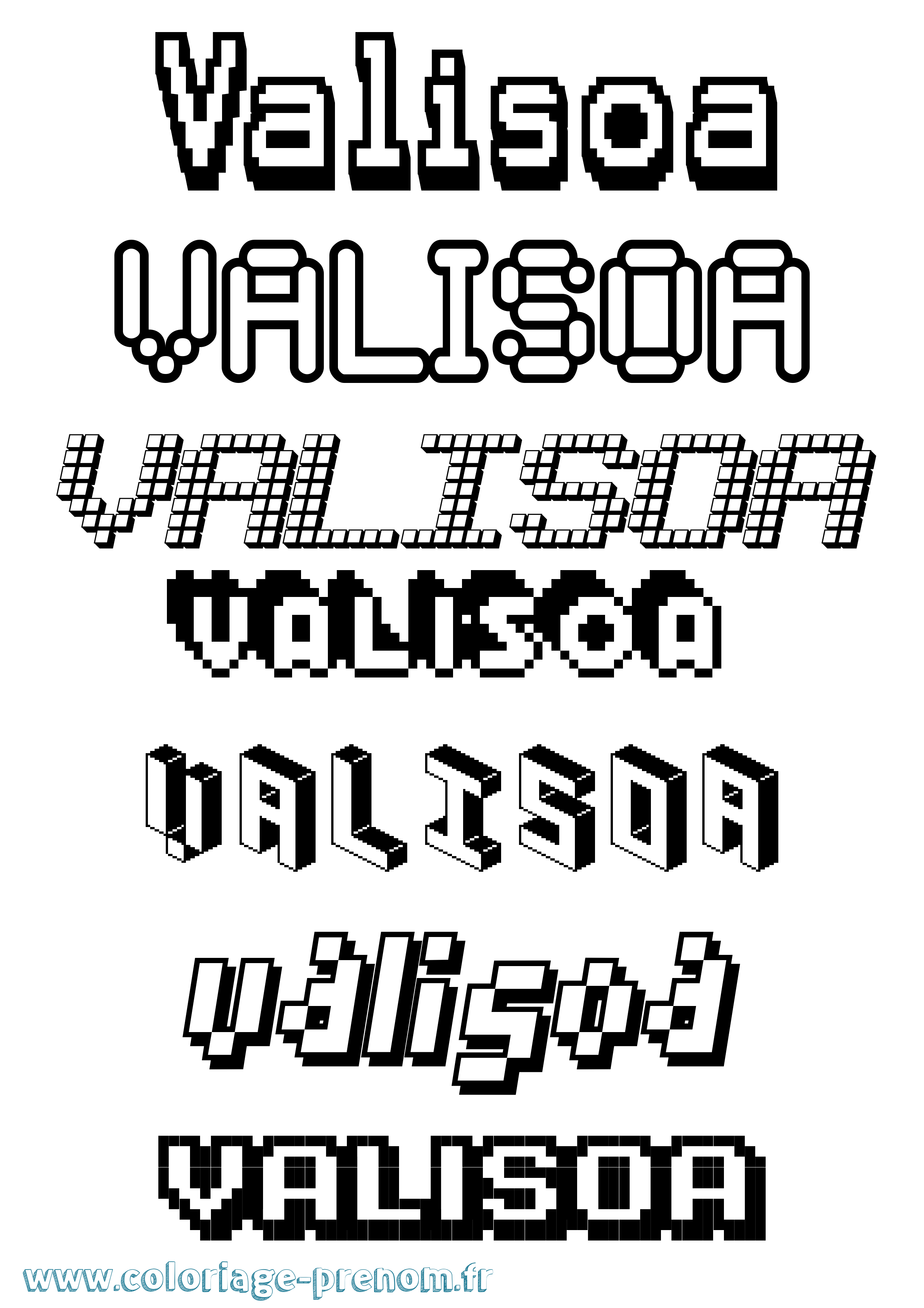 Coloriage prénom Valisoa Pixel