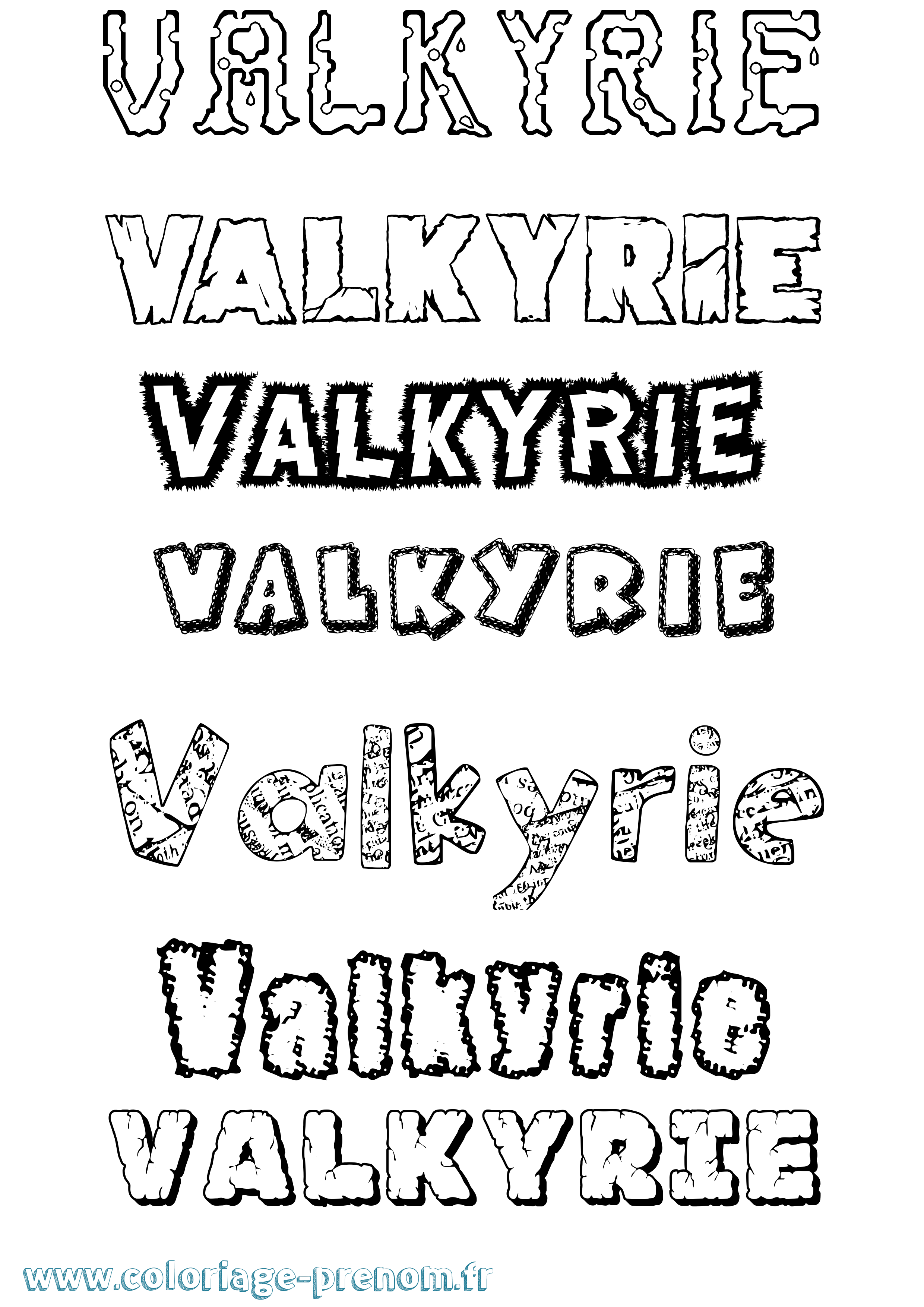 Coloriage prénom Valkyrie Destructuré