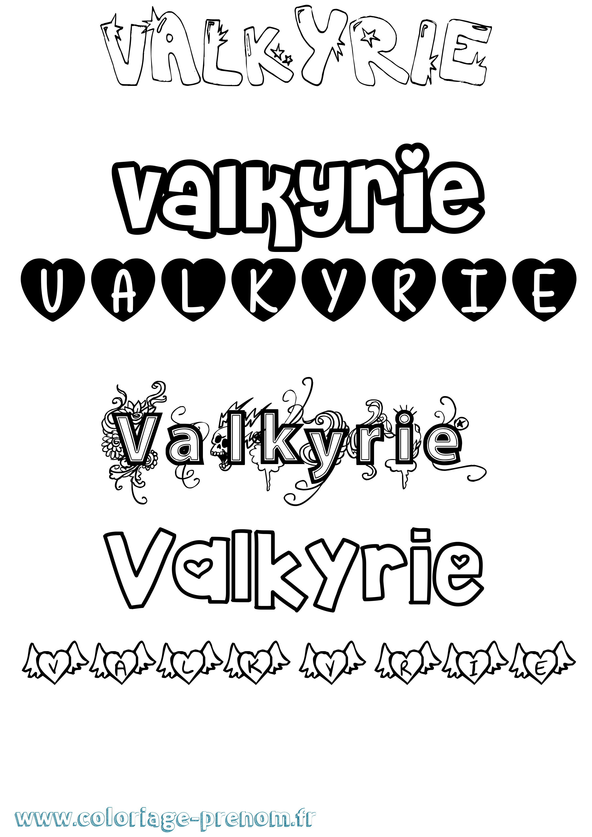 Coloriage prénom Valkyrie Girly