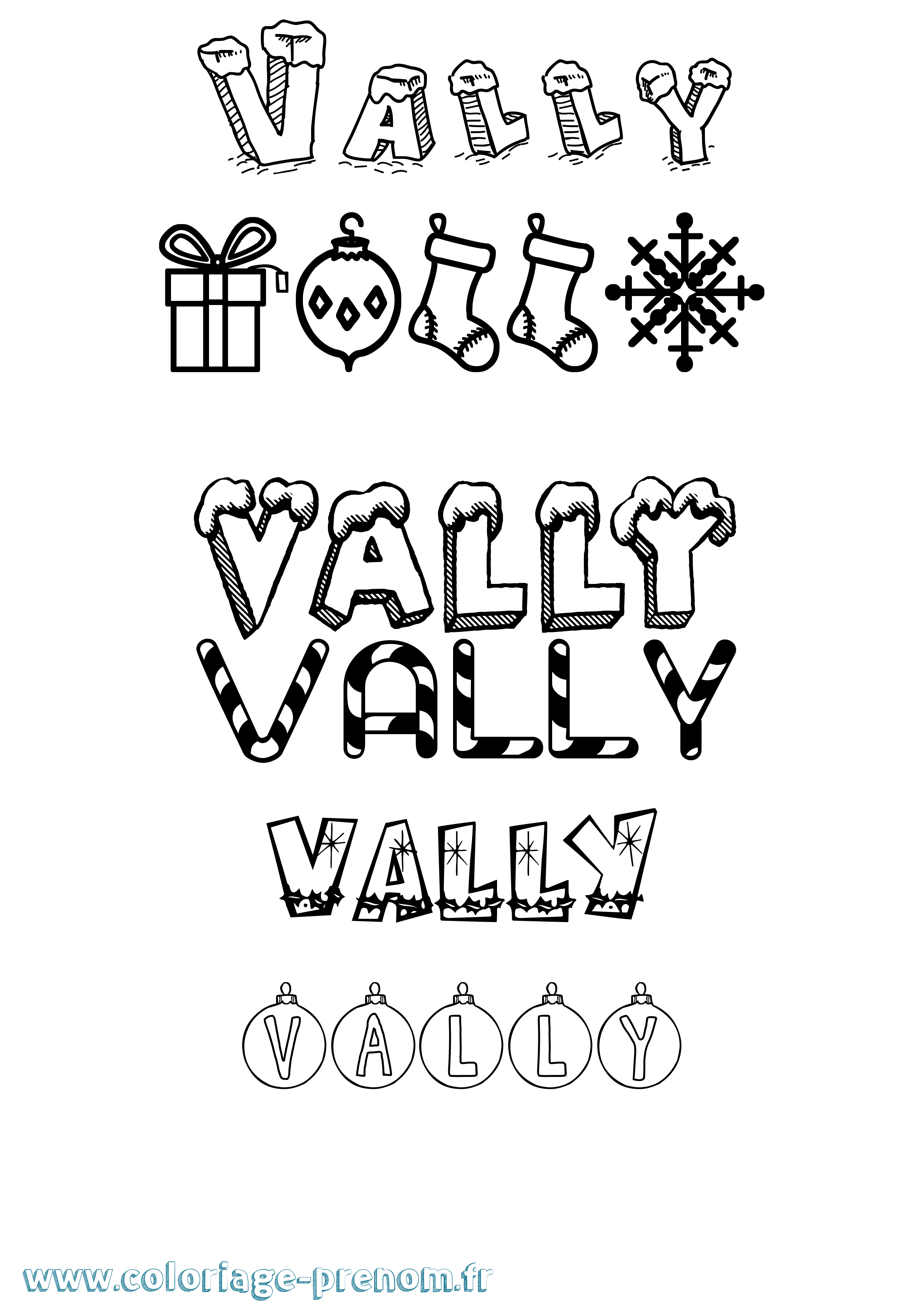 Coloriage Vally Noël Coloriage prénom Vally Noël
