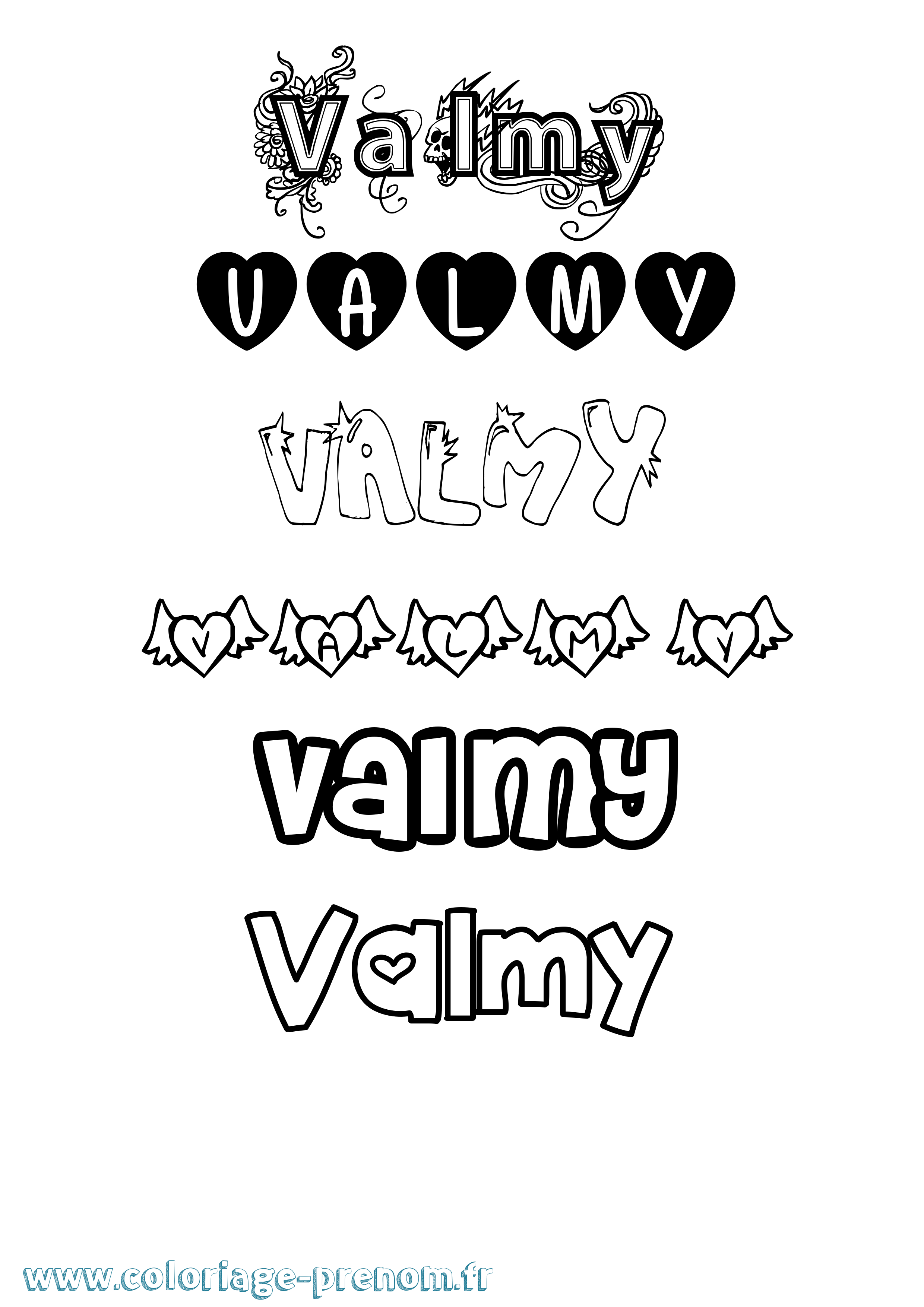 Coloriage prénom Valmy Girly