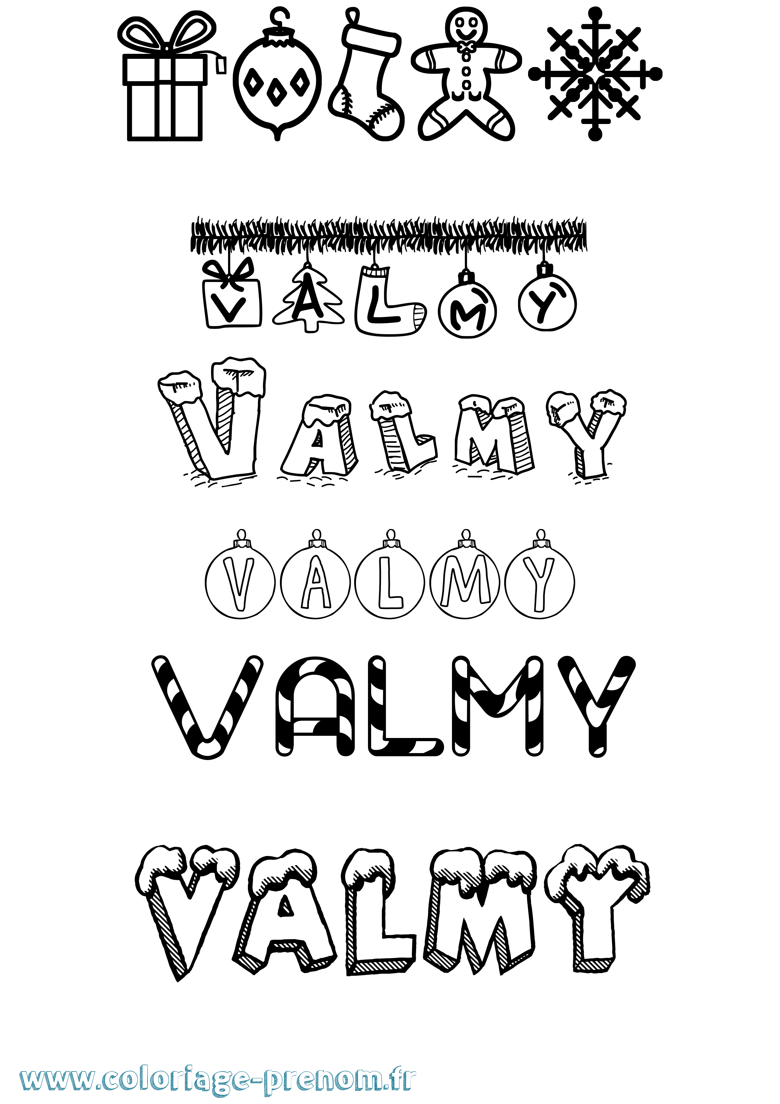 Coloriage Valmy Noël Coloriage prénom Valmy Noël