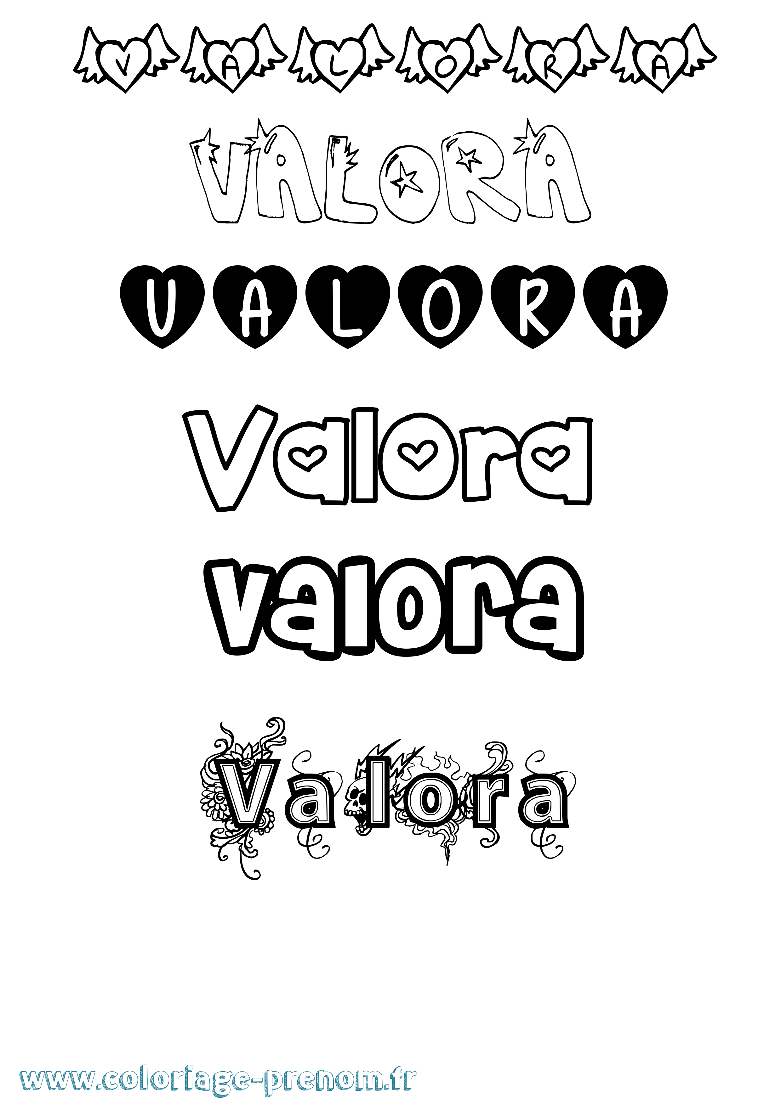 Coloriage prénom Valora Girly