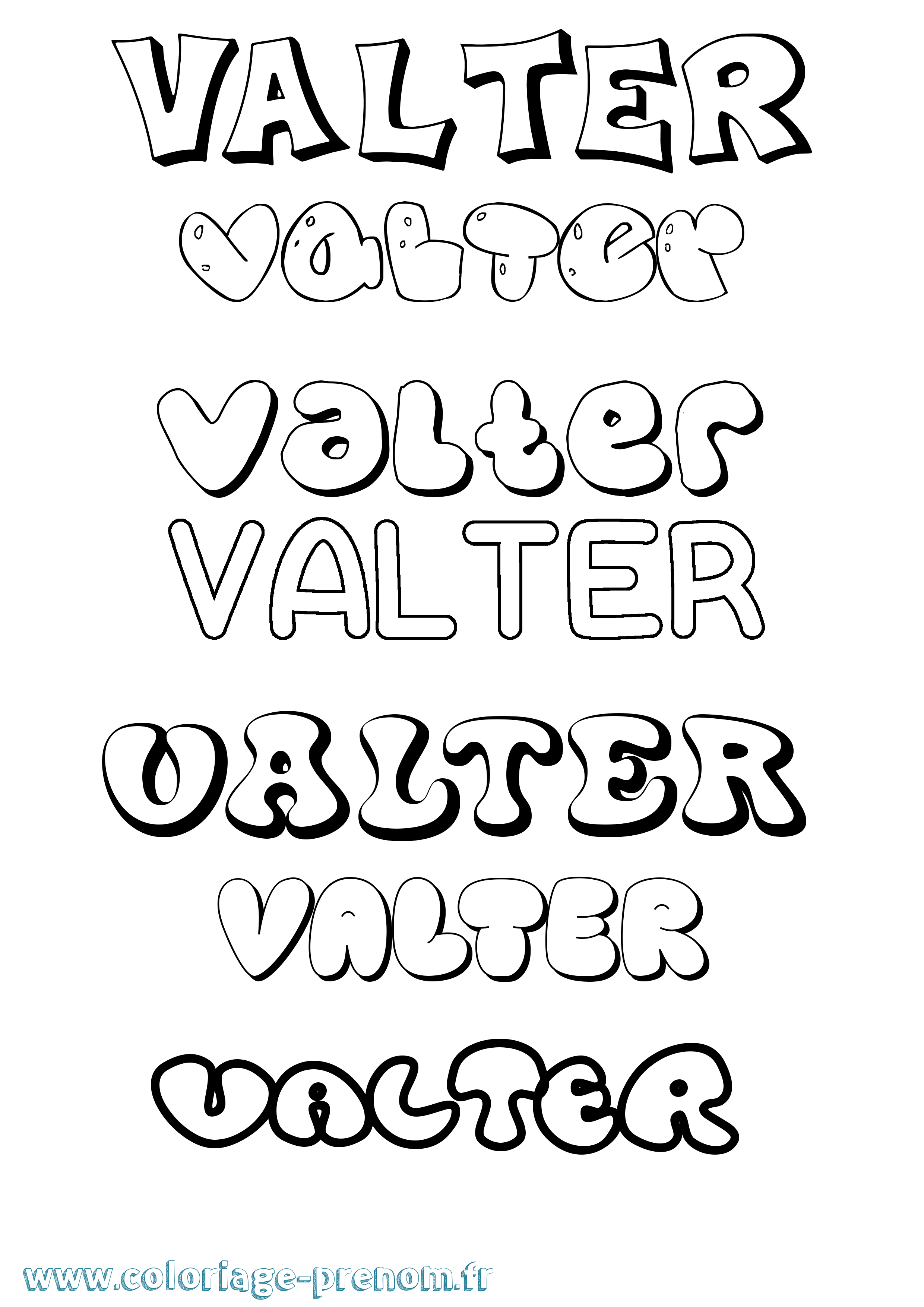 Coloriage prénom Valter Bubble
