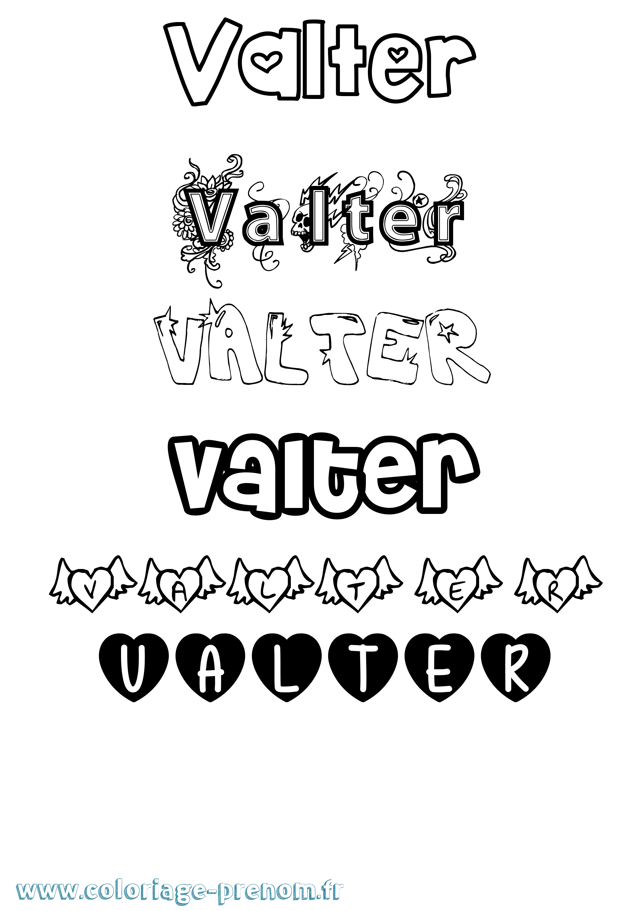Coloriage prénom Valter Girly