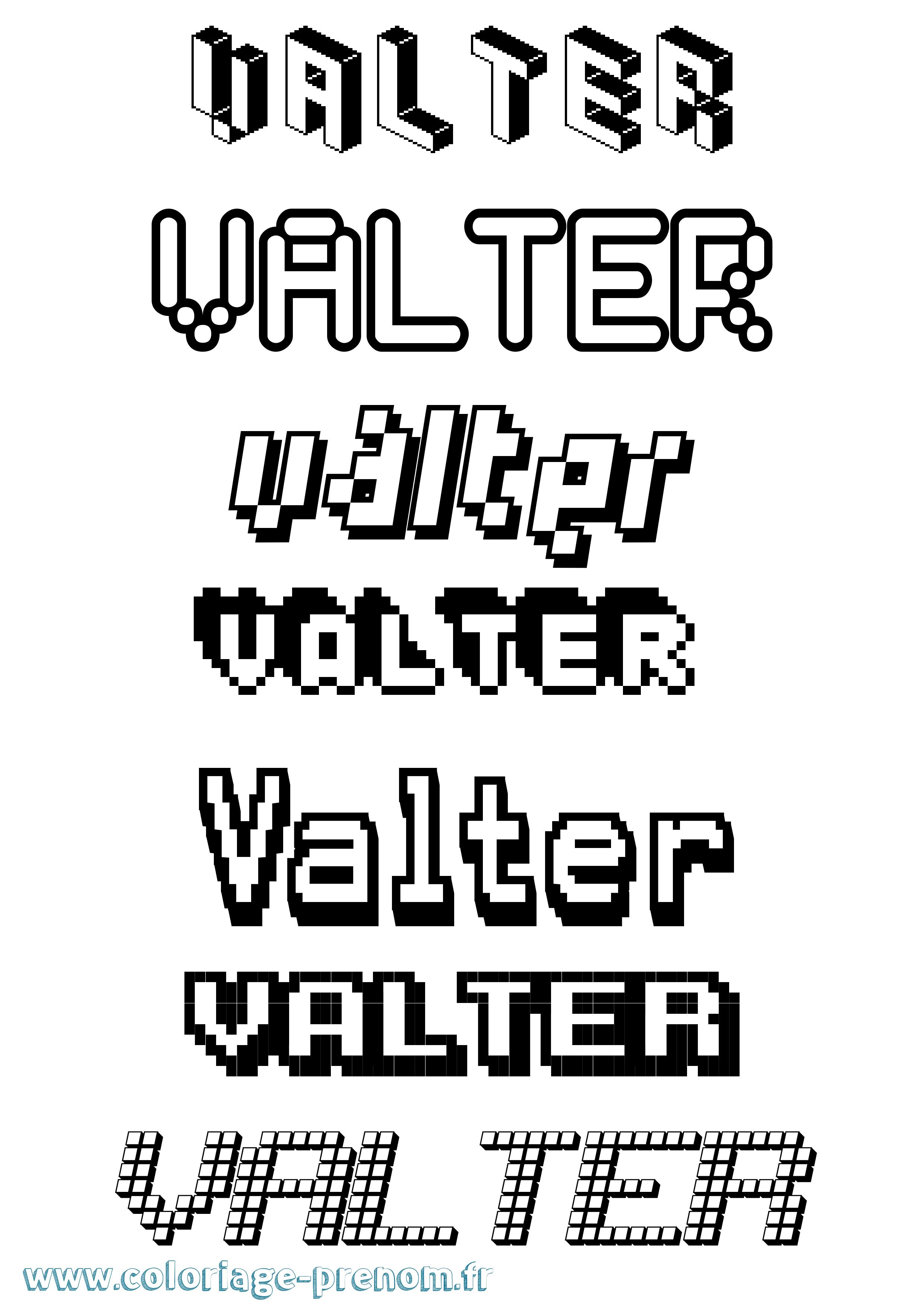 Coloriage prénom Valter Pixel