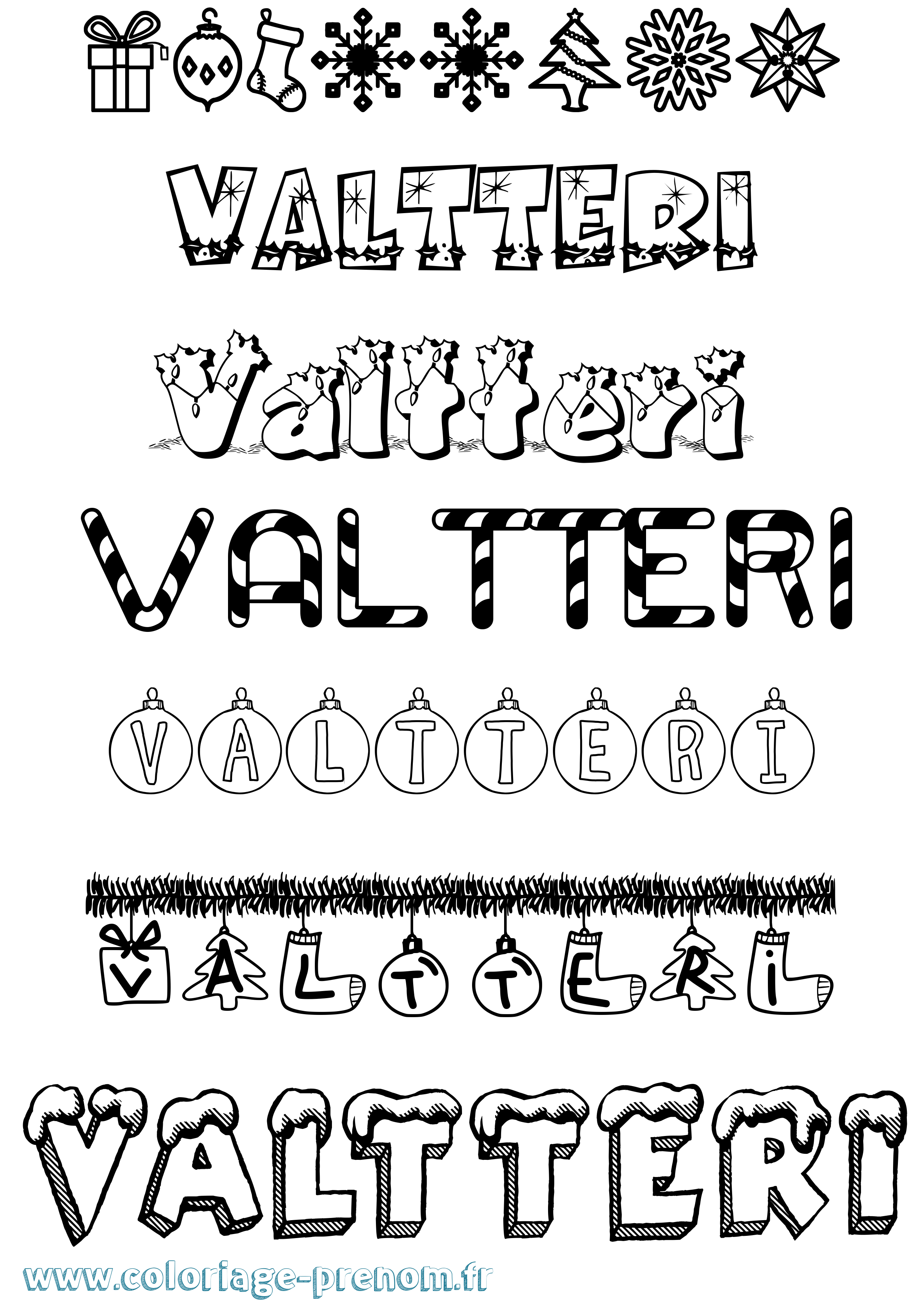 Coloriage Valtteri Noël Coloriage prénom Valtteri Noël