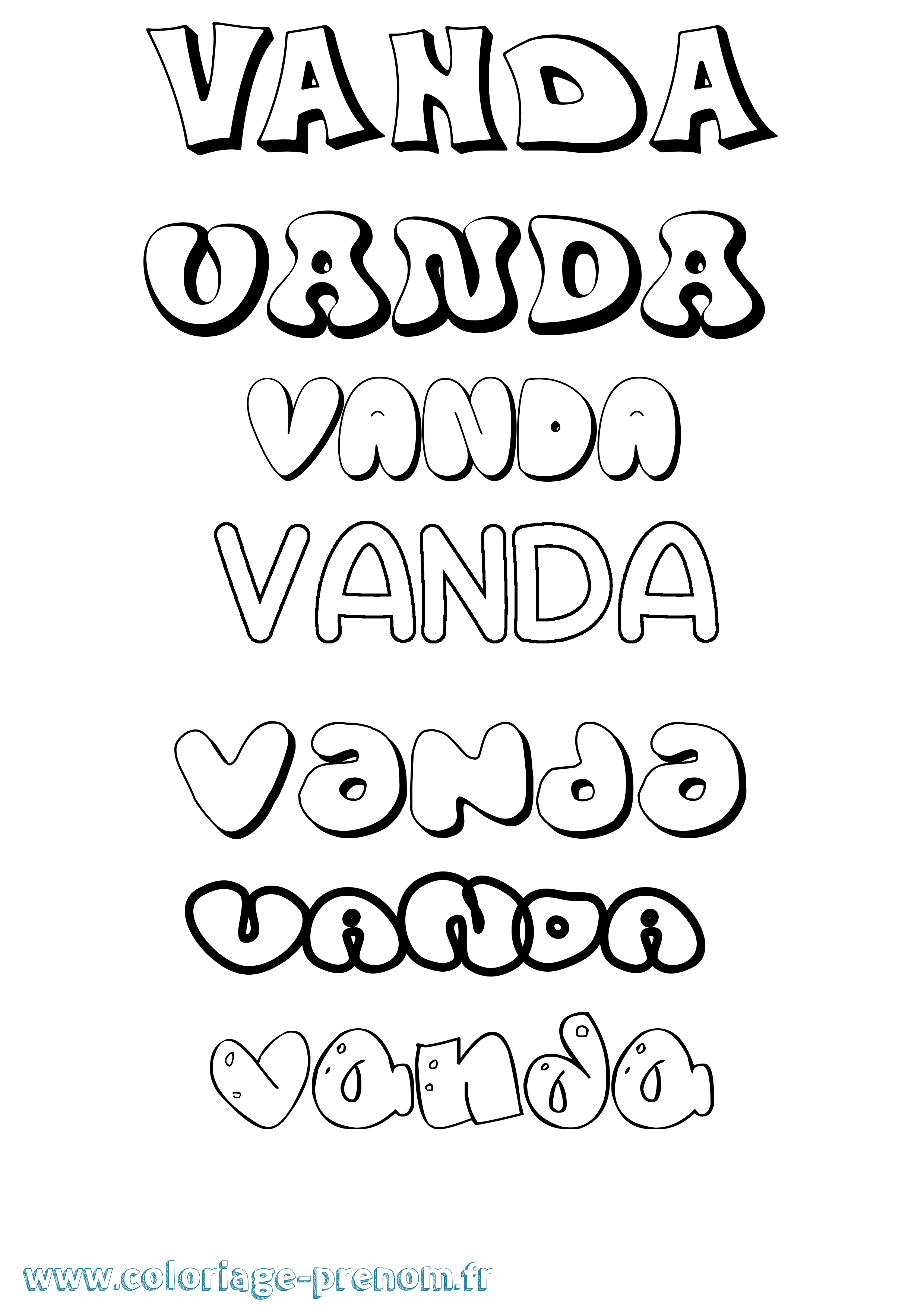 Coloriage prénom Vanda Bubble
