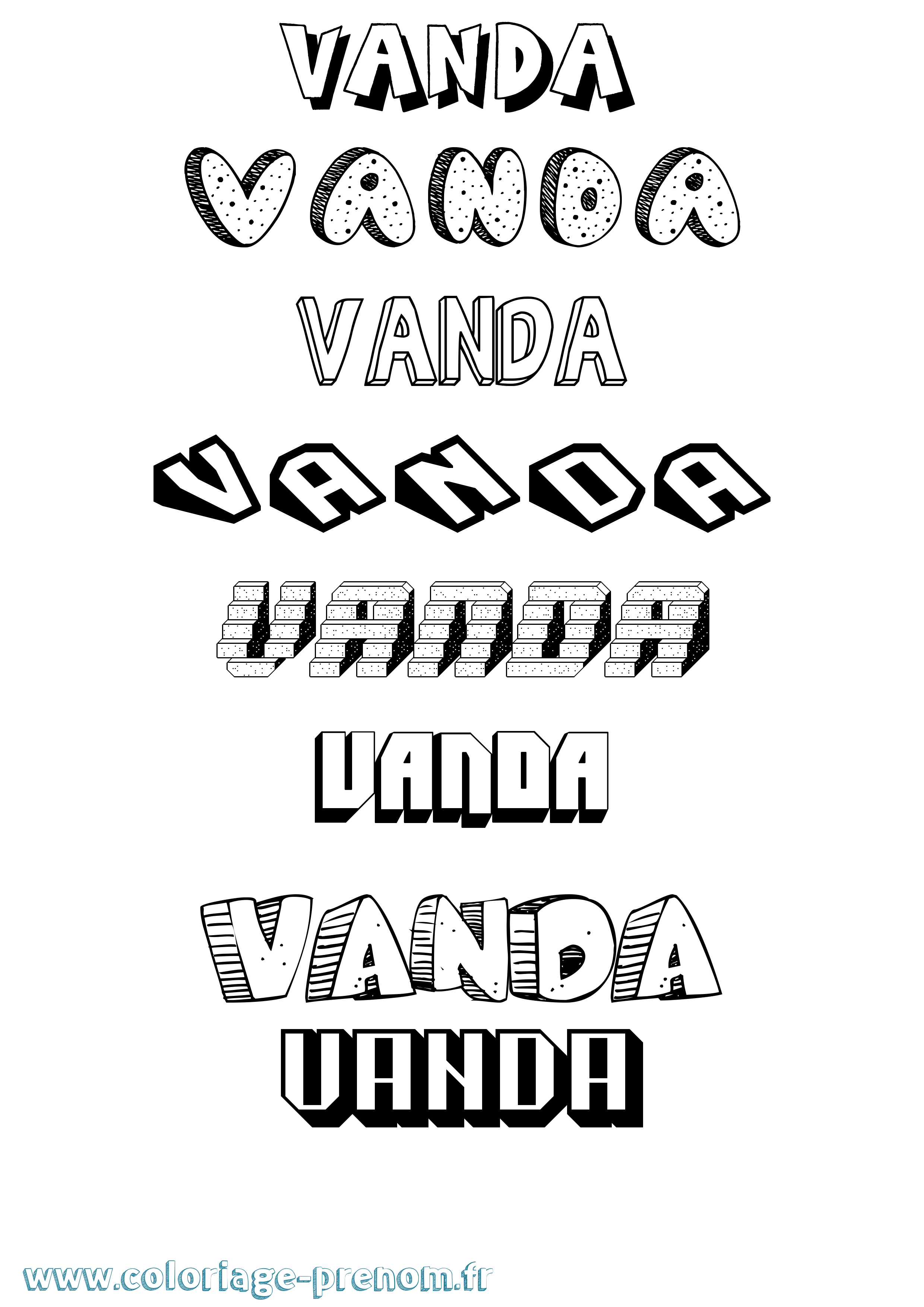 Coloriage Vanda Effet 3D Coloriage prénom Vanda Effet 3D