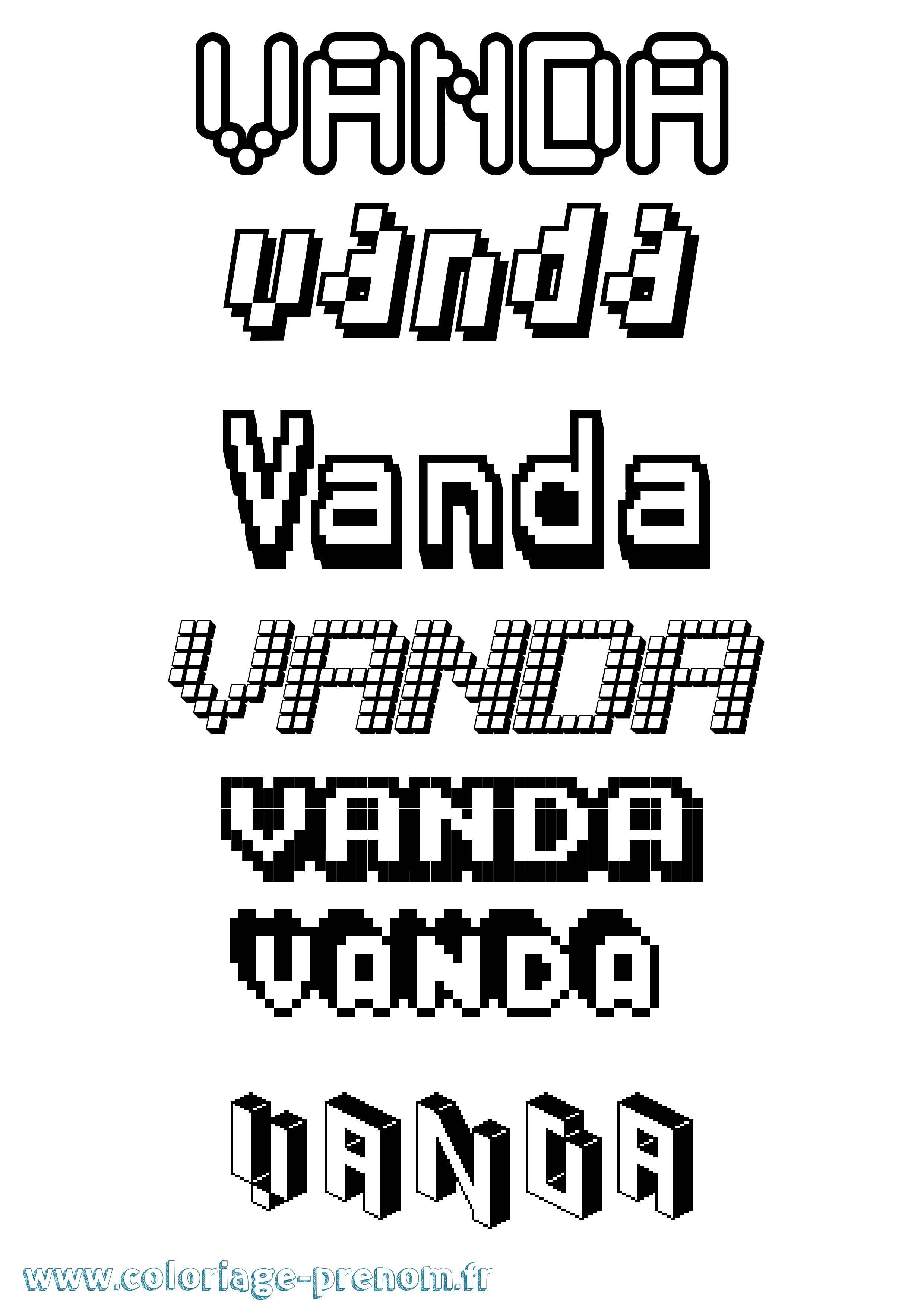 Coloriage prénom Vanda Pixel