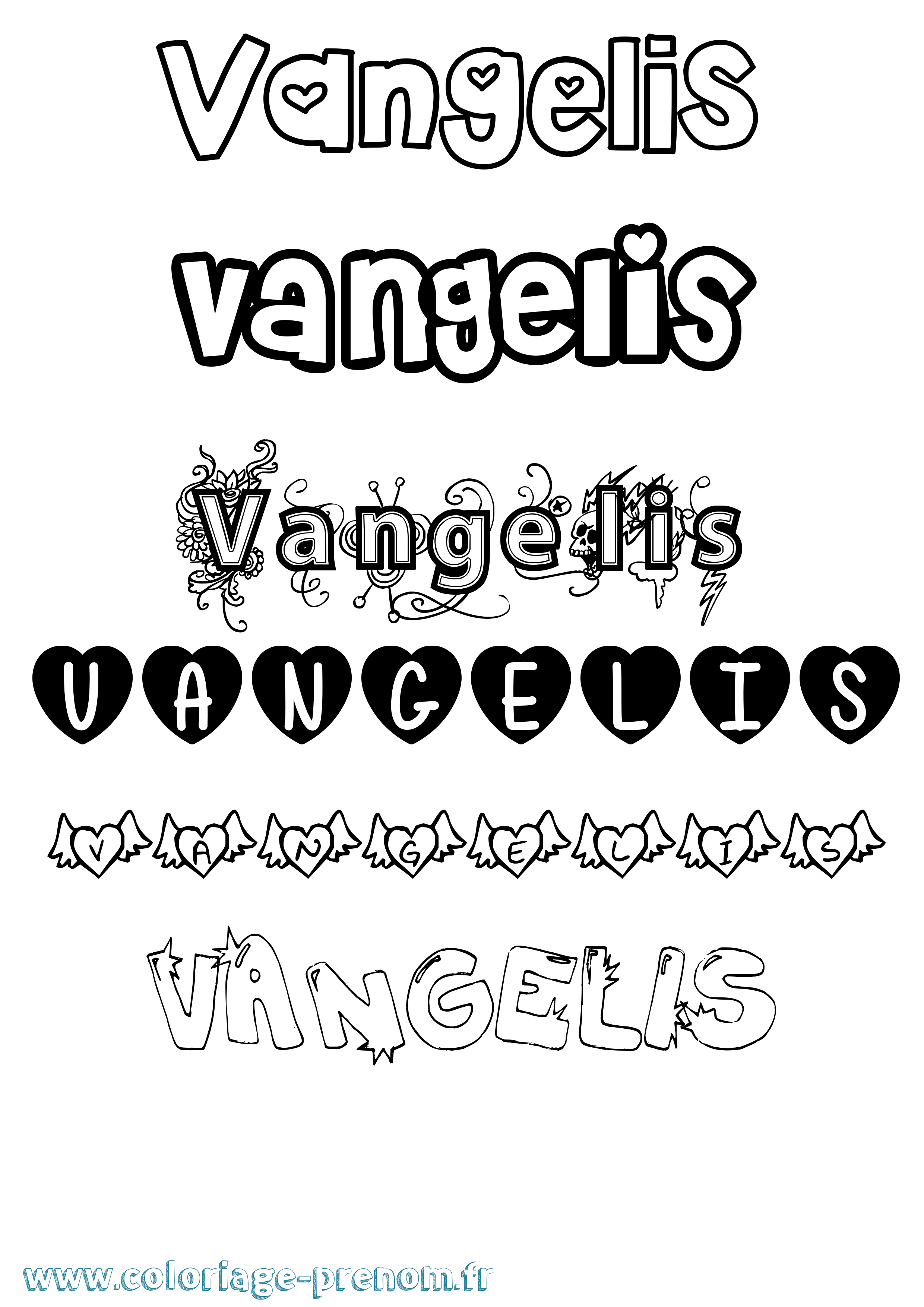 Coloriage Vangelis Girly Coloriage prénom Vangelis Girly