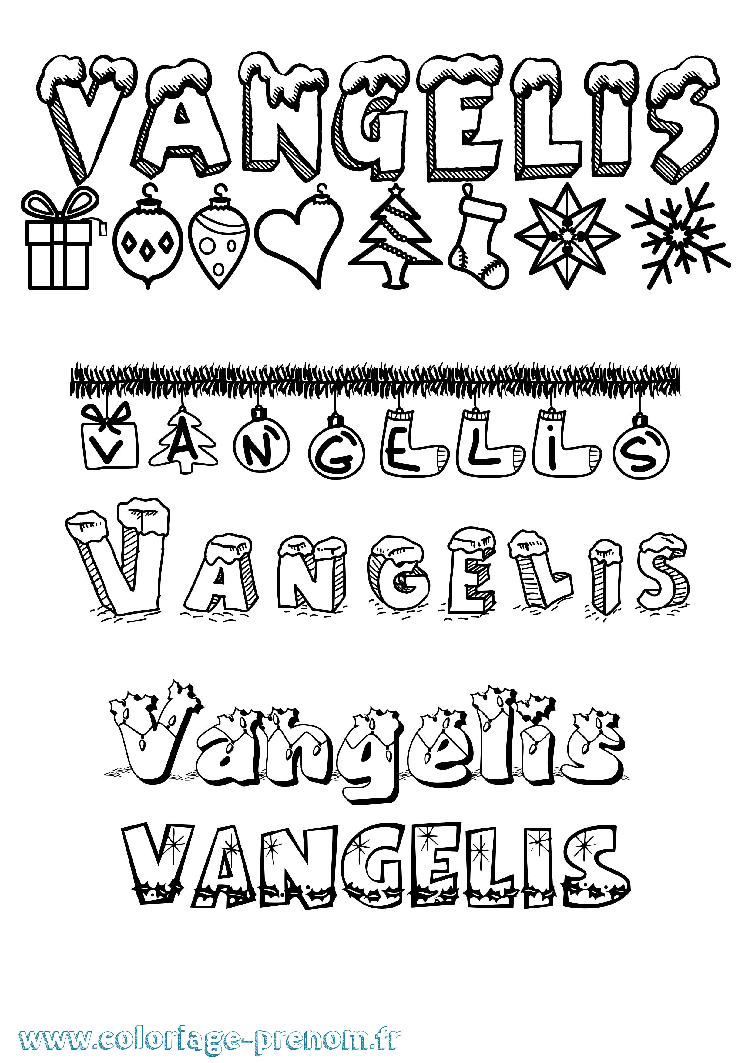 Coloriage Vangelis Noël Coloriage prénom Vangelis Noël