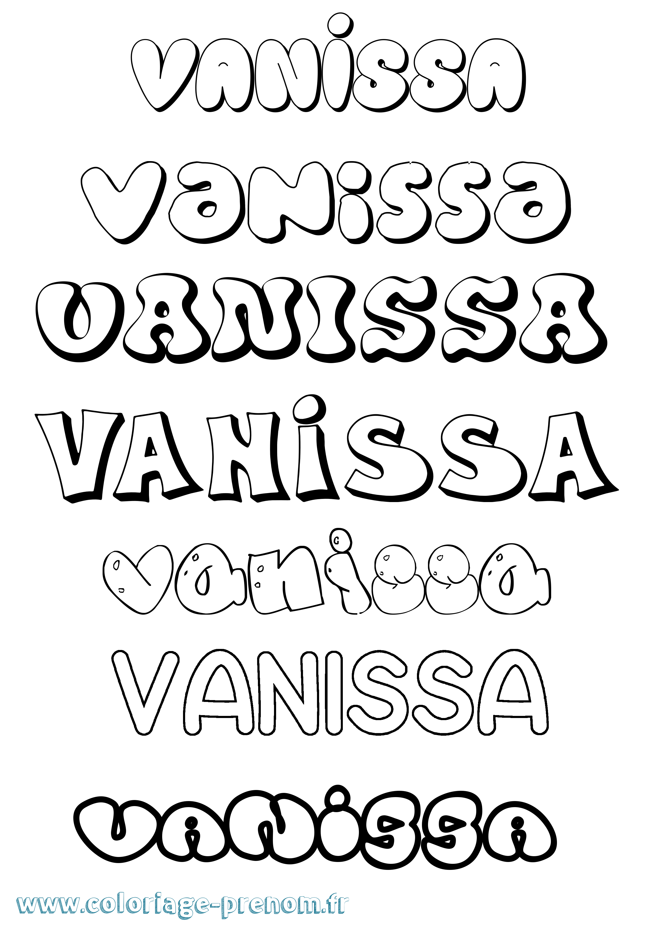 Coloriage prénom Vanissa Bubble