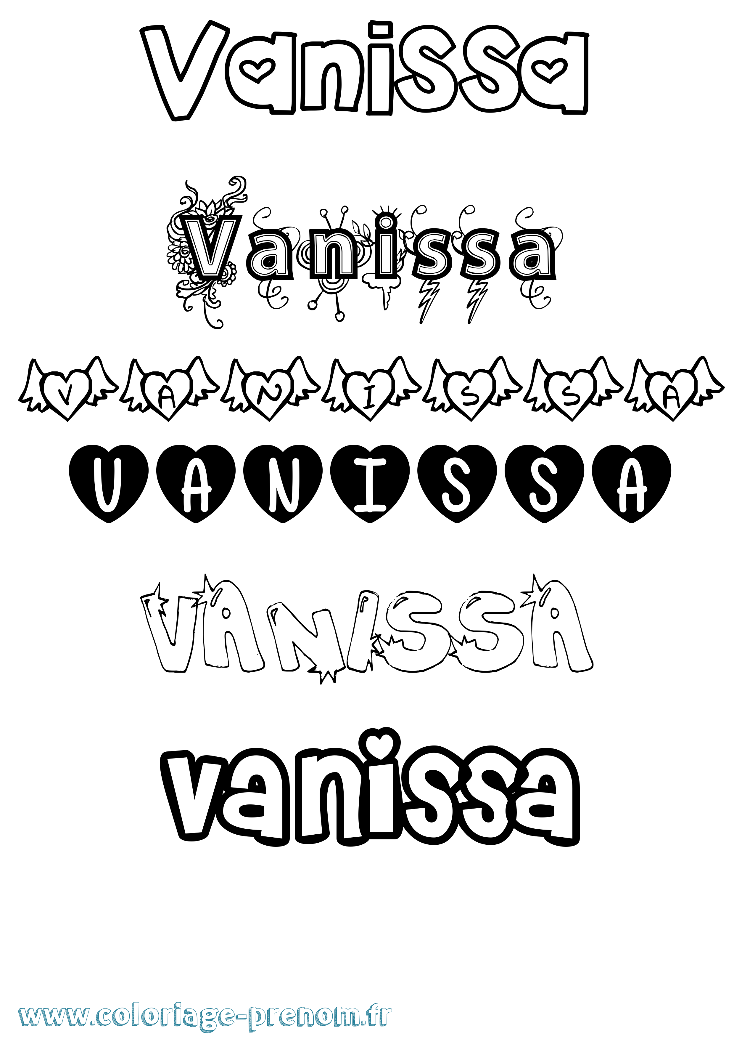 Coloriage prénom Vanissa Girly