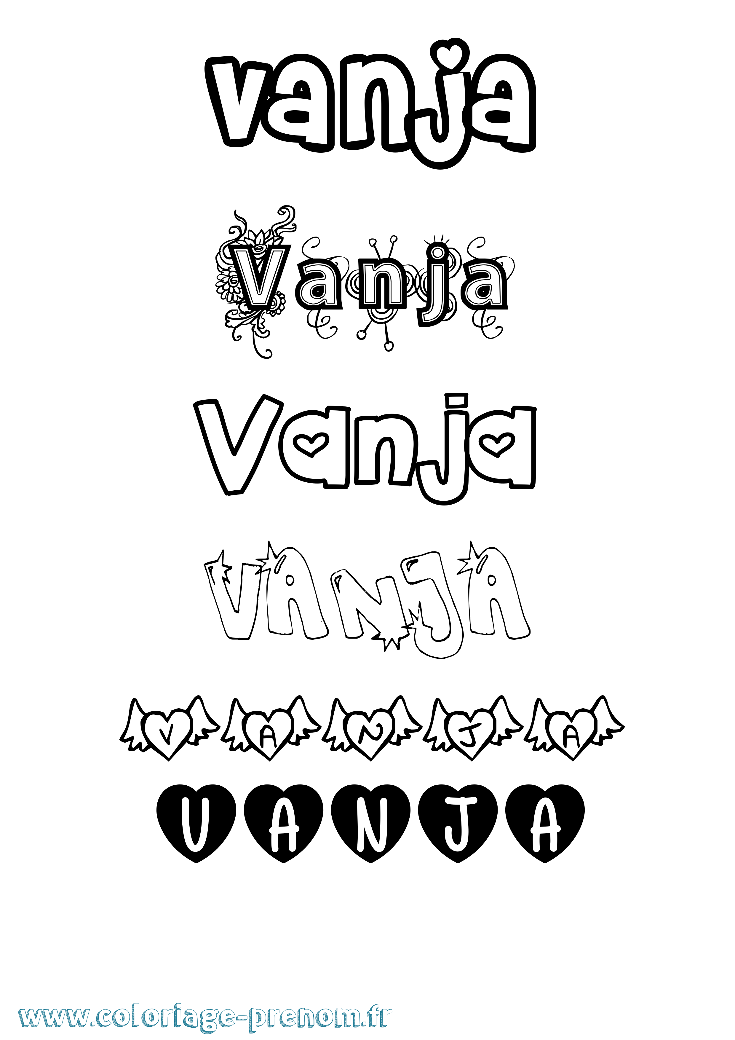 Coloriage Vanja Girly Coloriage prénom Vanja Girly