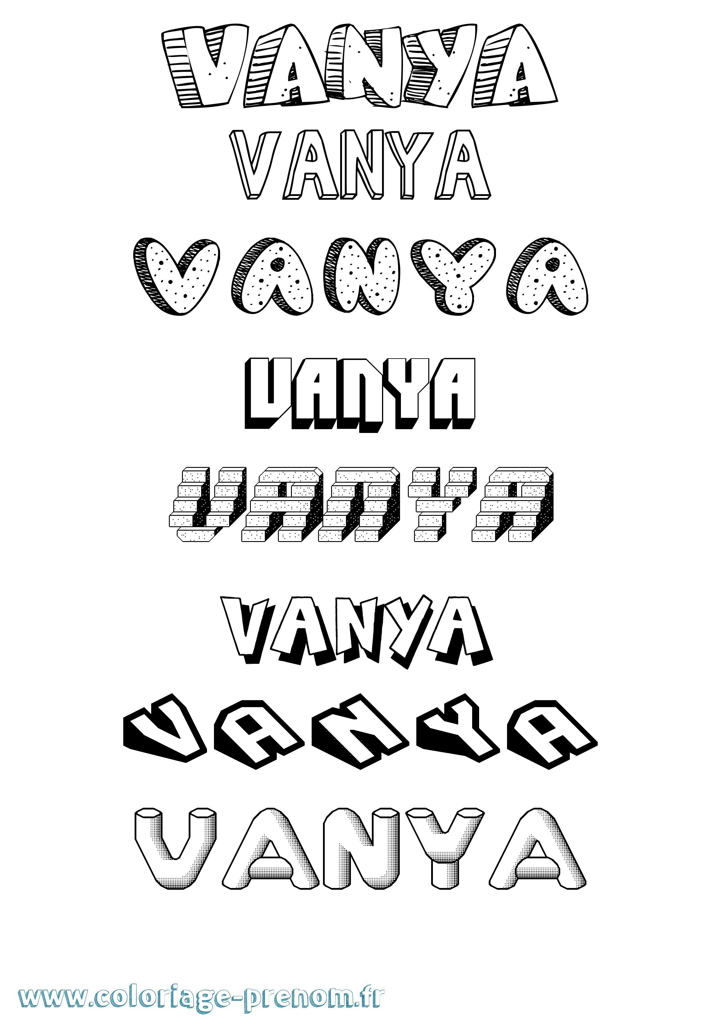 Coloriage Vanya Effet 3D Coloriage prénom Vanya Effet 3D