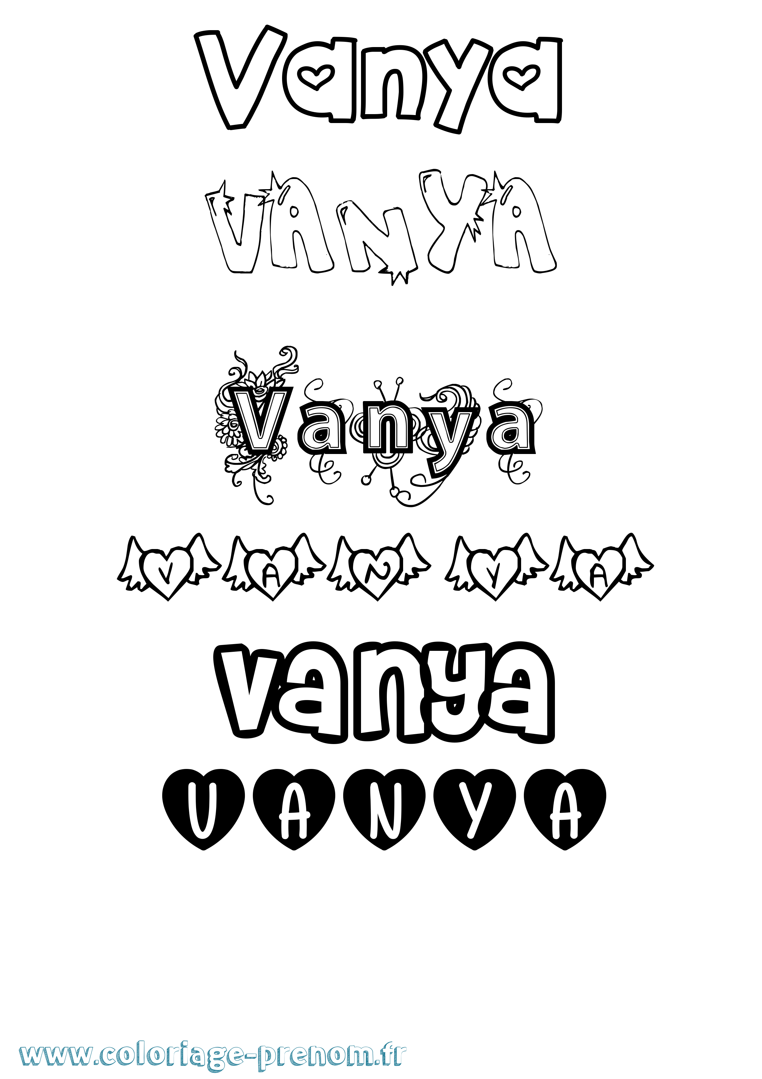Coloriage Vanya Girly Coloriage prénom Vanya Girly