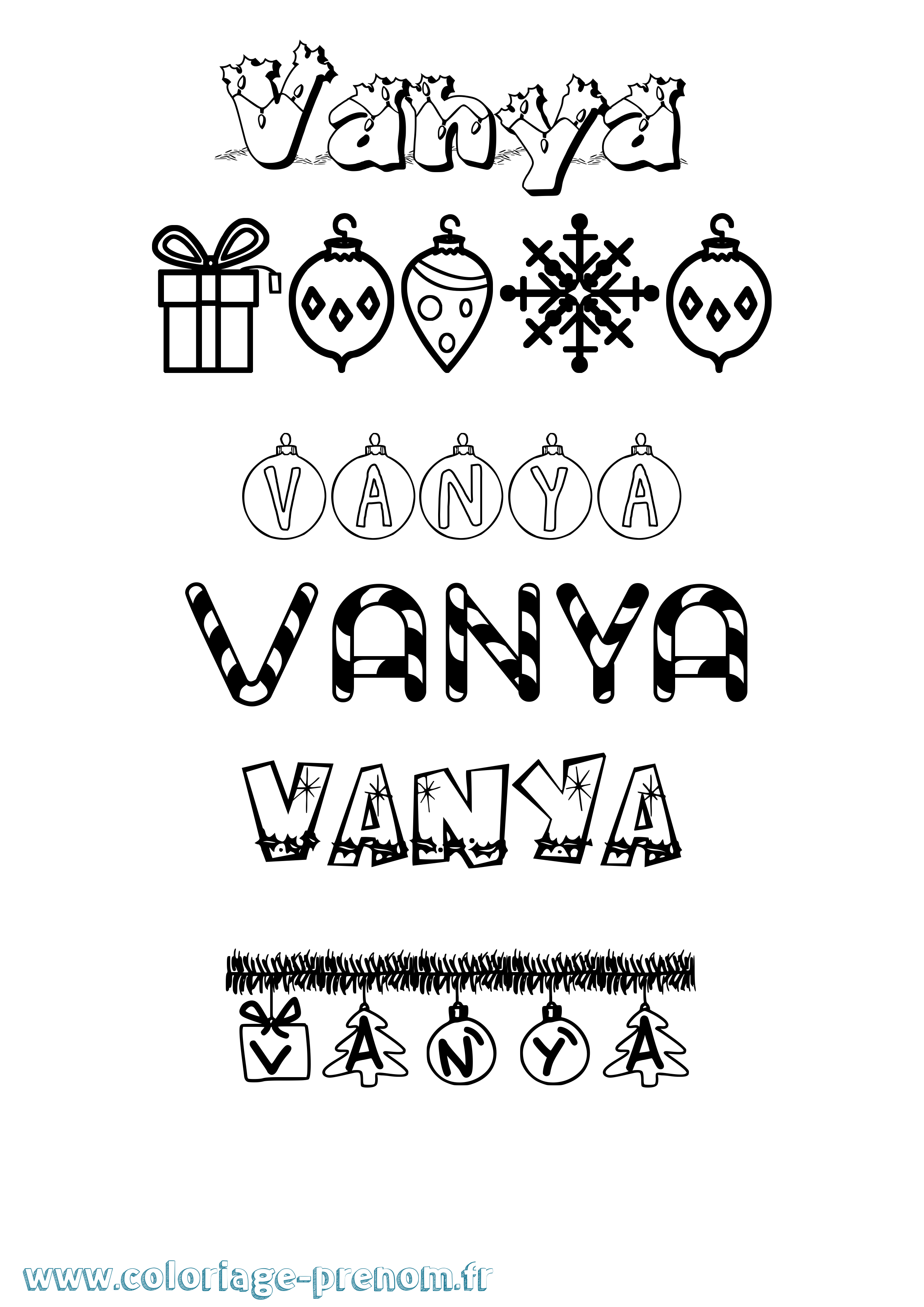 Coloriage Vanya Noël Coloriage prénom Vanya Noël