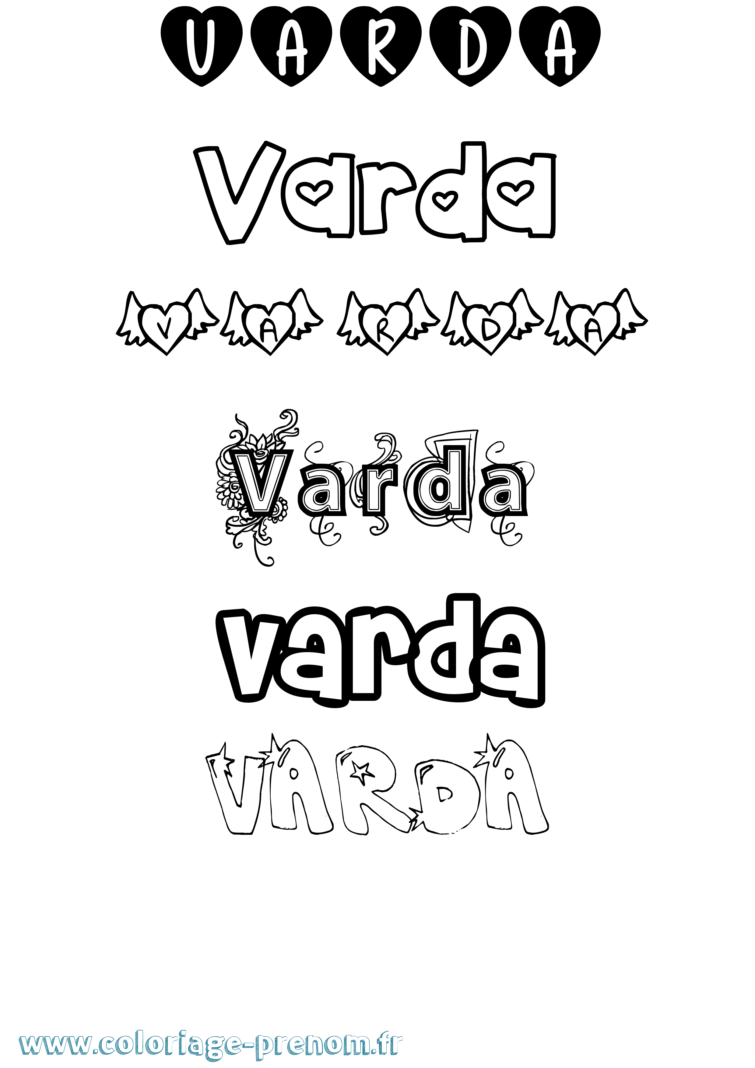 Coloriage Varda Girly Coloriage prénom Varda Girly