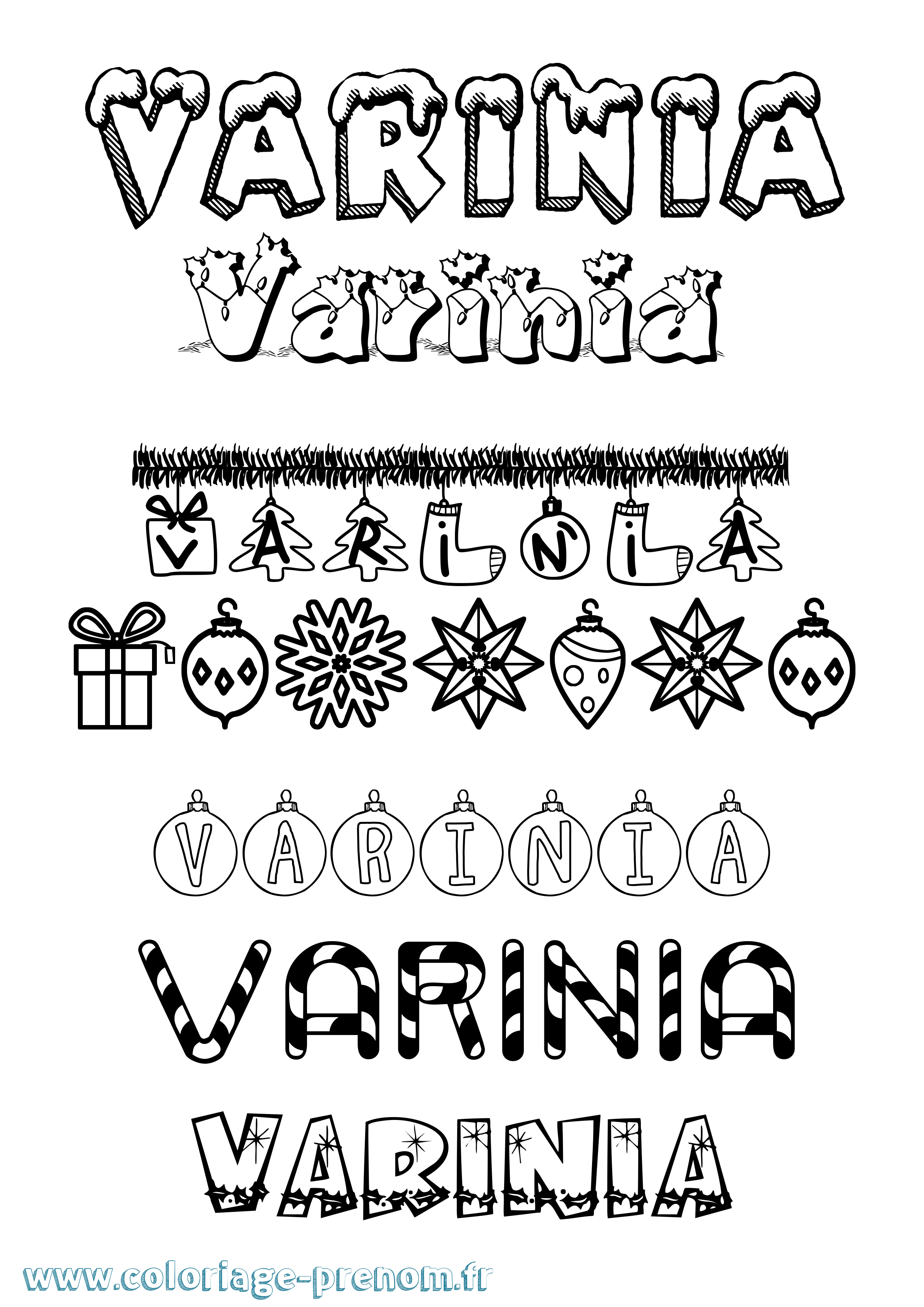 Coloriage Varinia Noël Coloriage prénom Varinia Noël