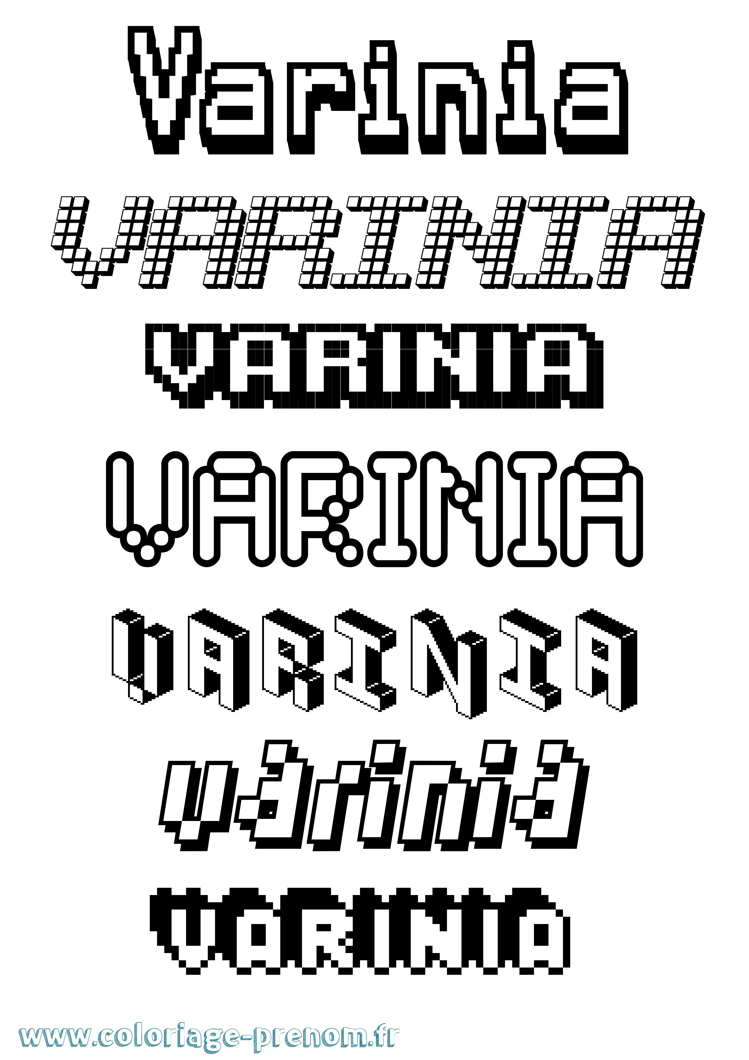 Coloriage prénom Varinia Pixel