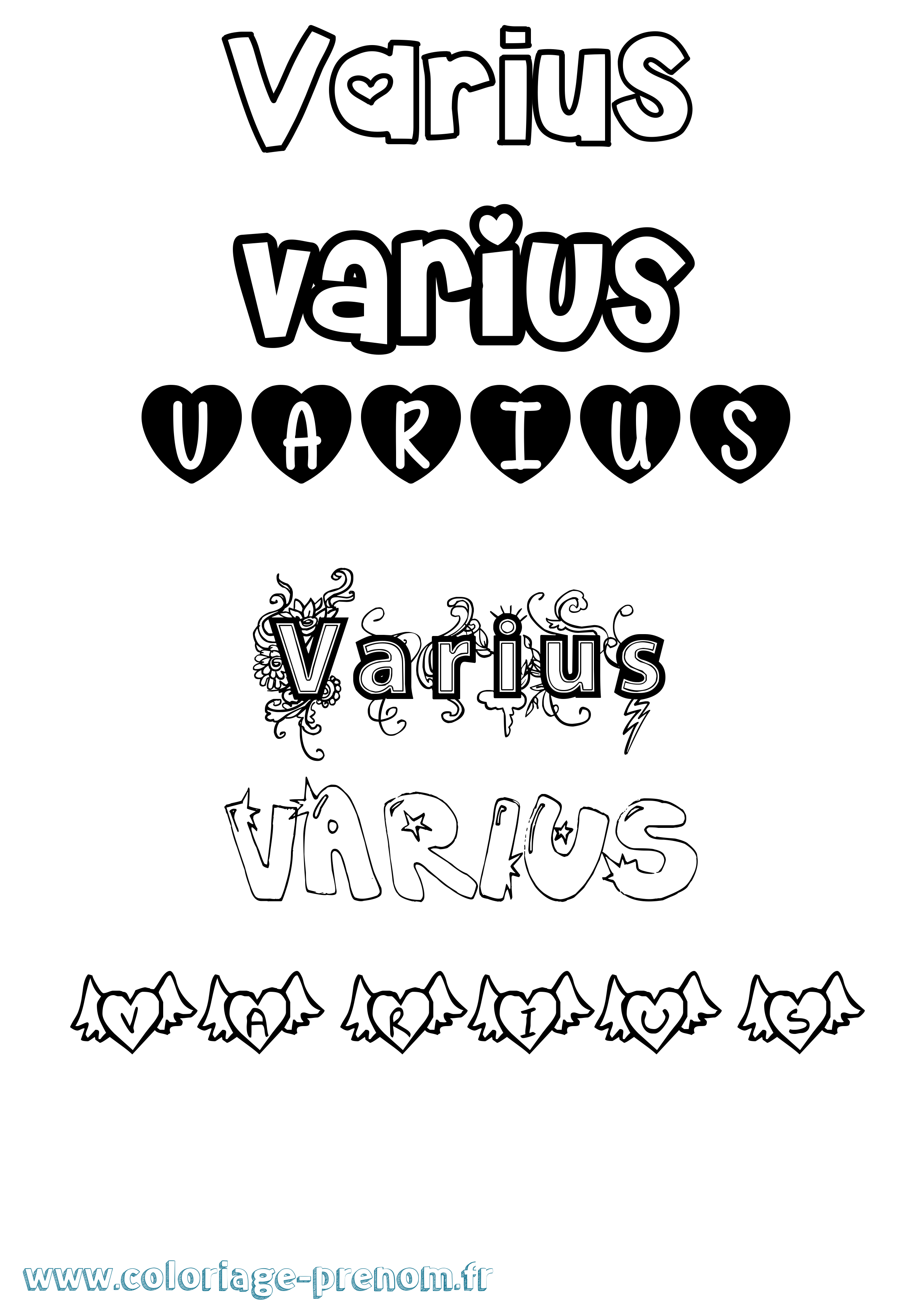 Coloriage Varius Girly Coloriage prénom Varius Girly