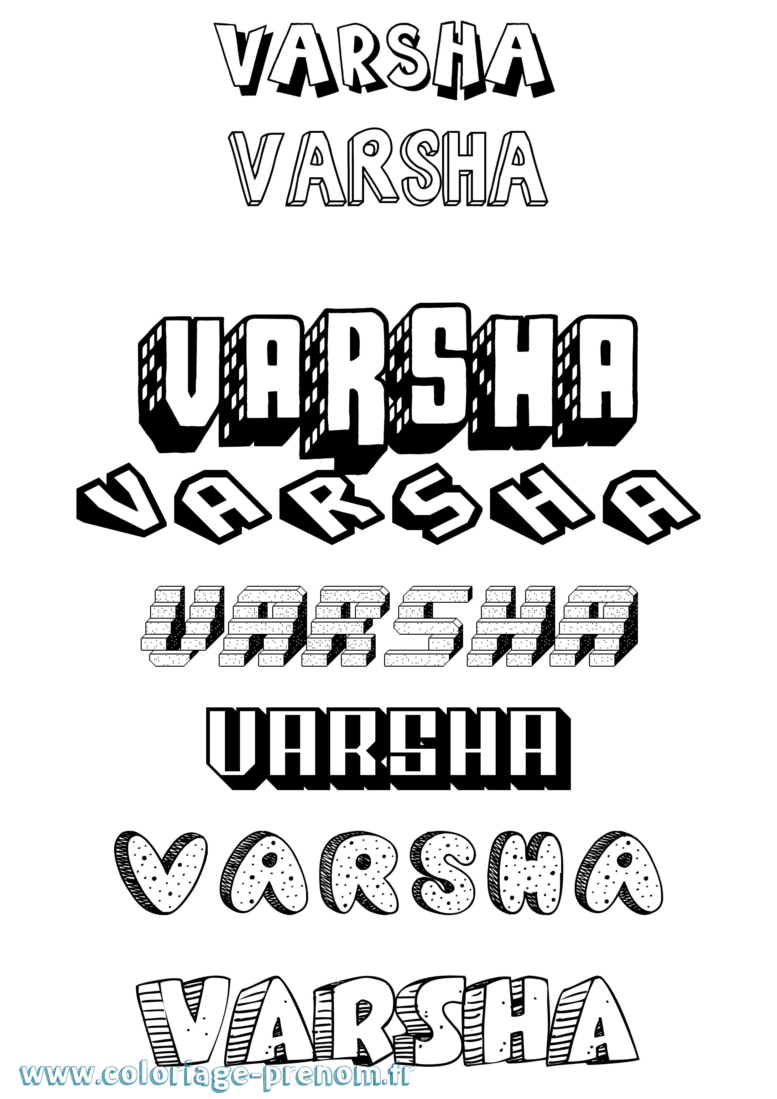 Coloriage Varsha Effet 3D Coloriage prénom Varsha Effet 3D