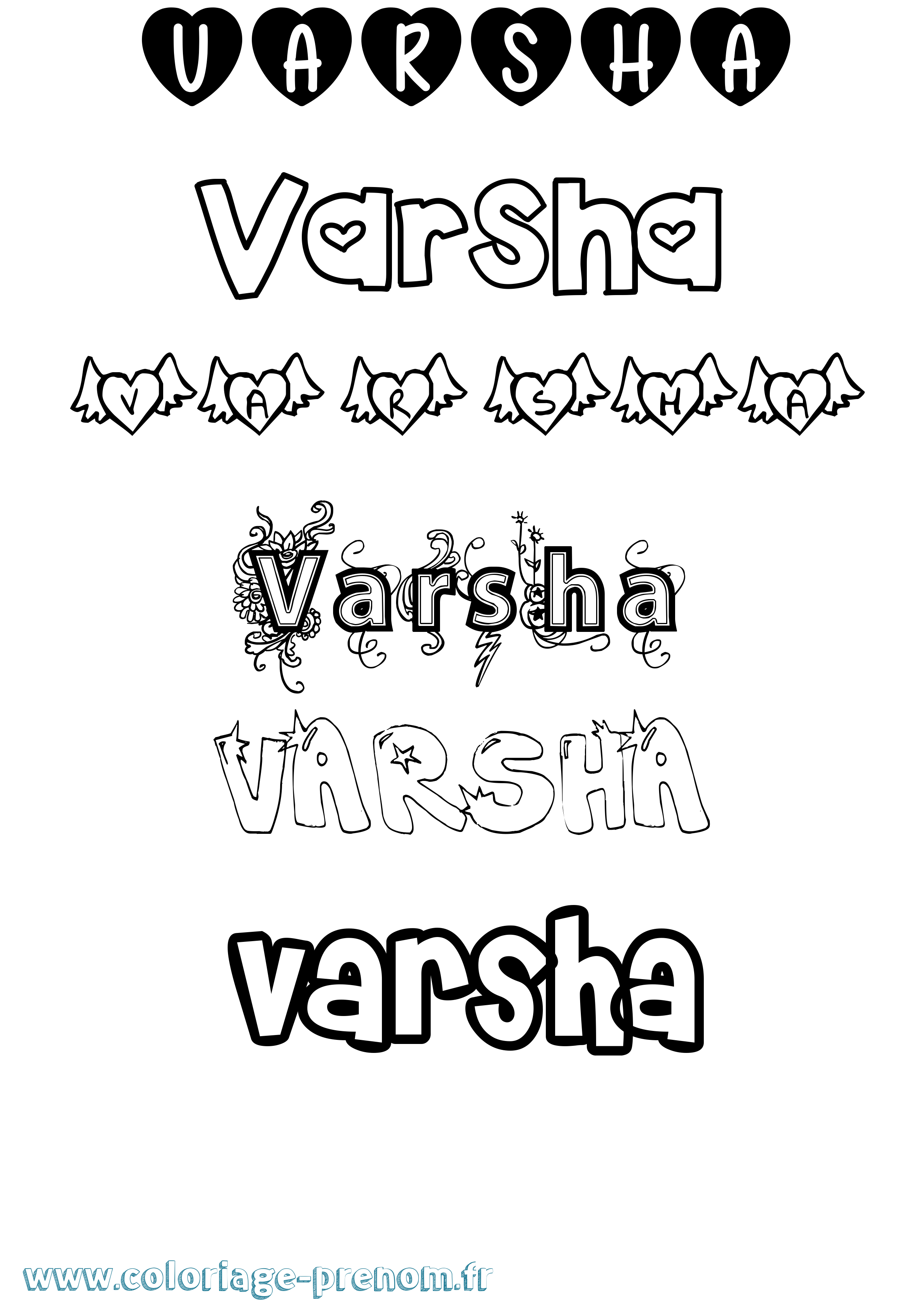Coloriage Varsha Girly Coloriage prénom Varsha Girly
